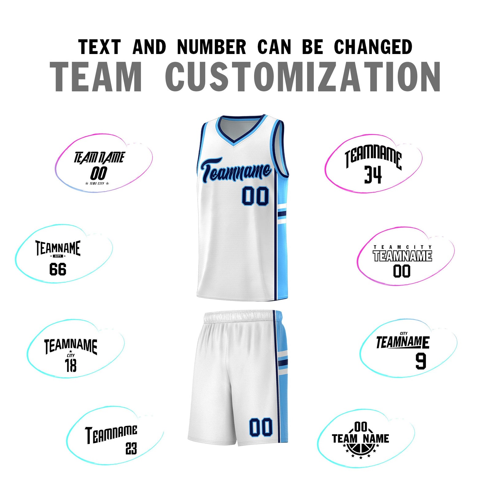 Custom Youth Basketball Jersey - White Powder Blue Two-Tone Varsity Jersey Set