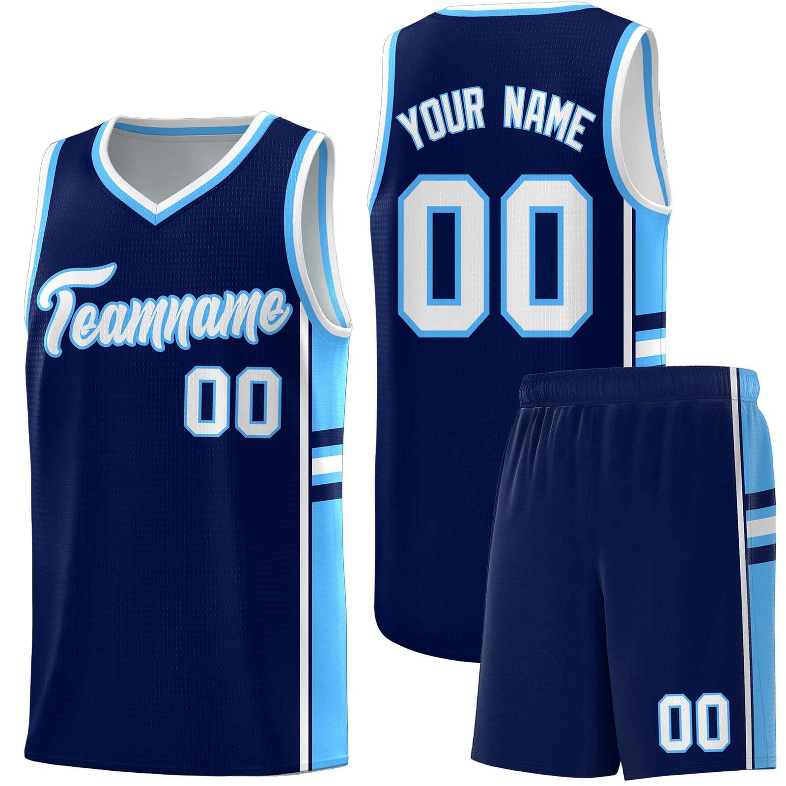 Custom Youth Basketball Jersey - Navy Powder Blue Two-Tone Classic Varsity Uniform