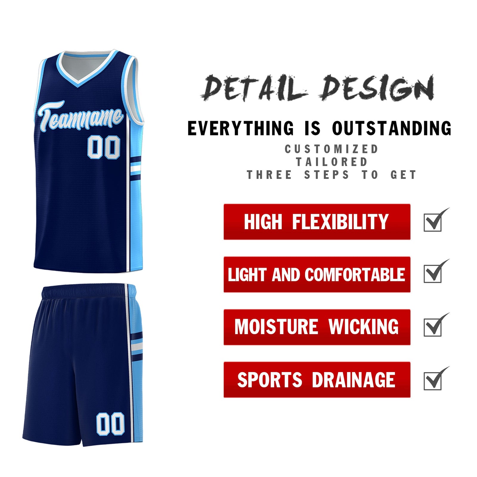 Custom Youth Basketball Jersey - Navy Powder Blue Two-Tone Classic Varsity Uniform