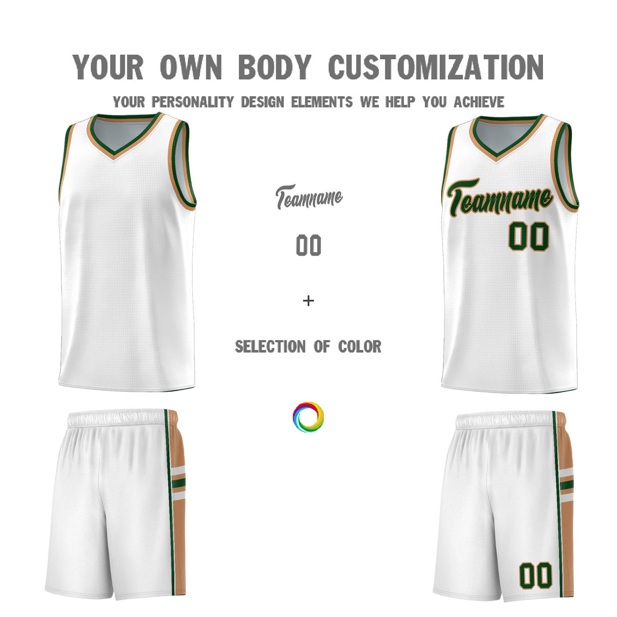 Custom Youth Basketball Jersey - White Buckskin Brown Two-Tone Varsity Jersey Set