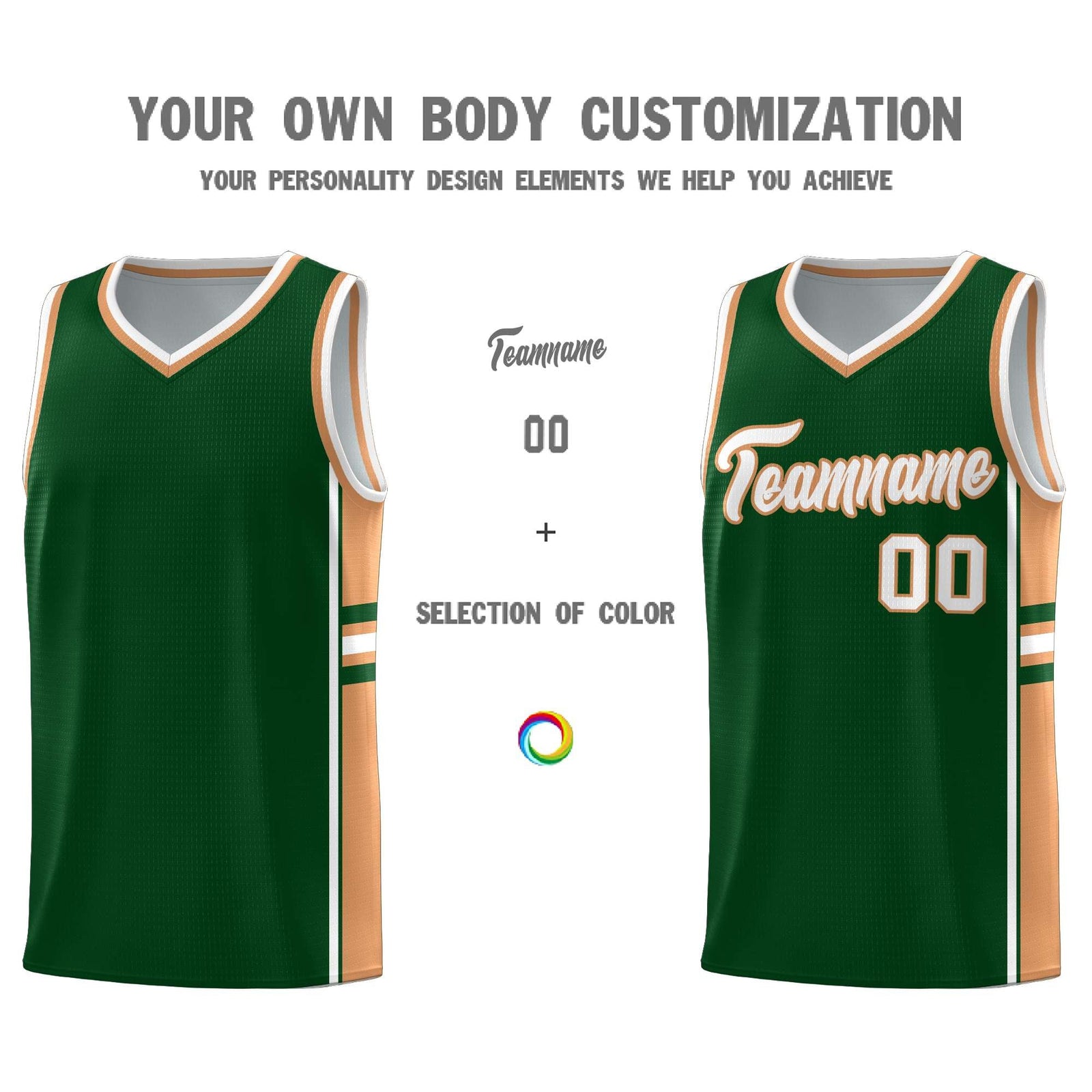 Custom Youth Basketball Jersey - Green Buckskin Brown Two-Tone Classic Varsity Uniform
