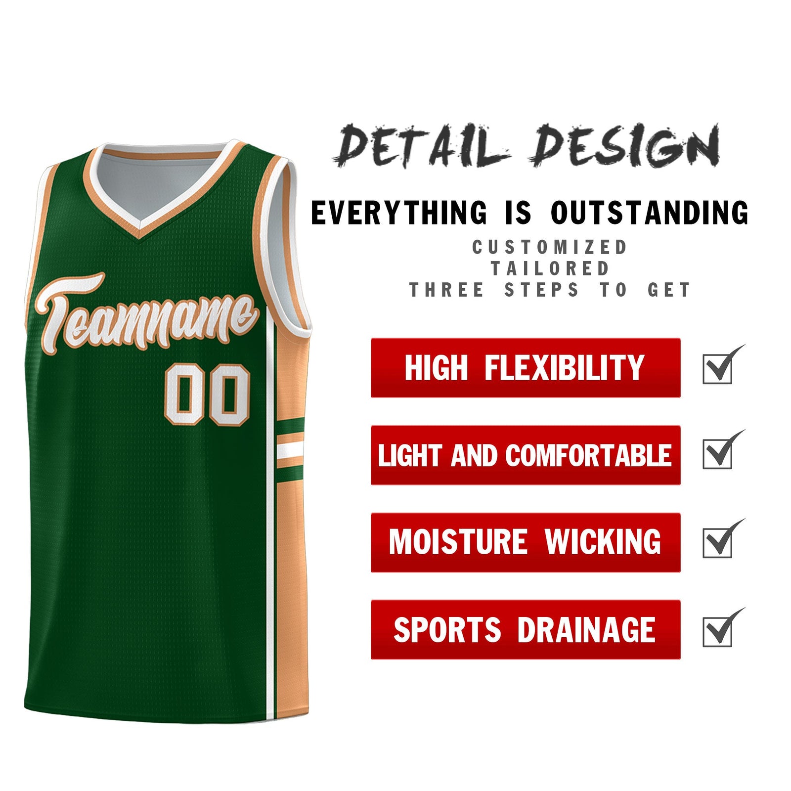 Custom Youth Basketball Jersey - Green Buckskin Brown Two-Tone Classic Varsity Uniform