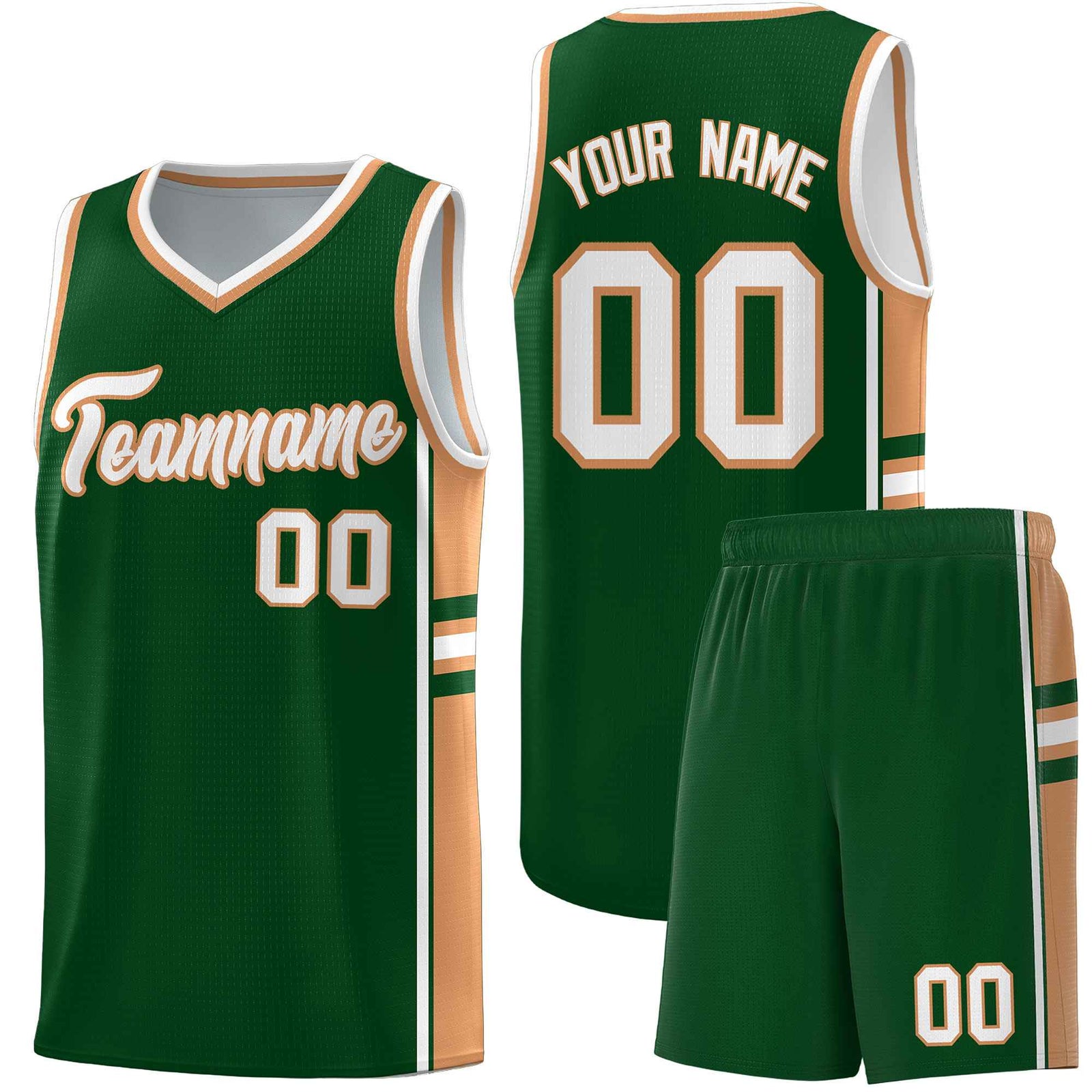 Custom Youth Basketball Jersey - Green Buckskin Brown Two-Tone Classic Varsity Uniform