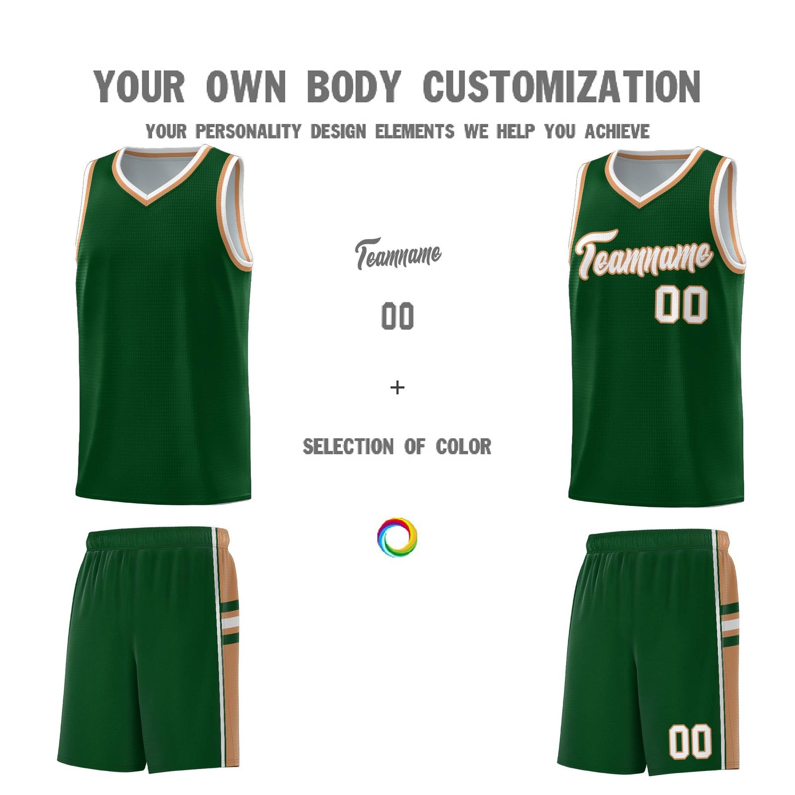 Custom Youth Basketball Jersey - Green Buckskin Brown Two-Tone Classic Varsity Uniform