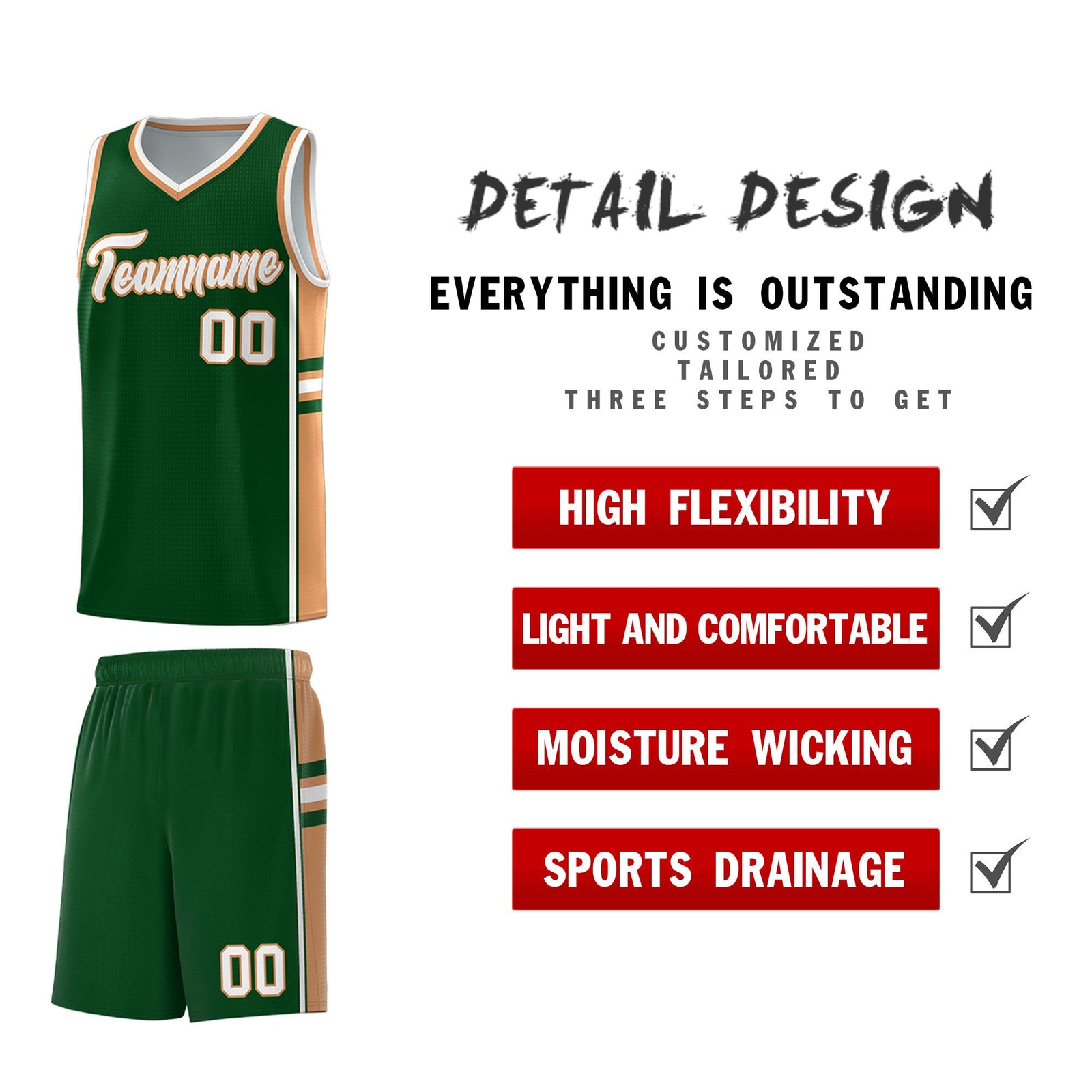 Custom Youth Basketball Jersey - Green Buckskin Brown Two-Tone Classic Varsity Uniform