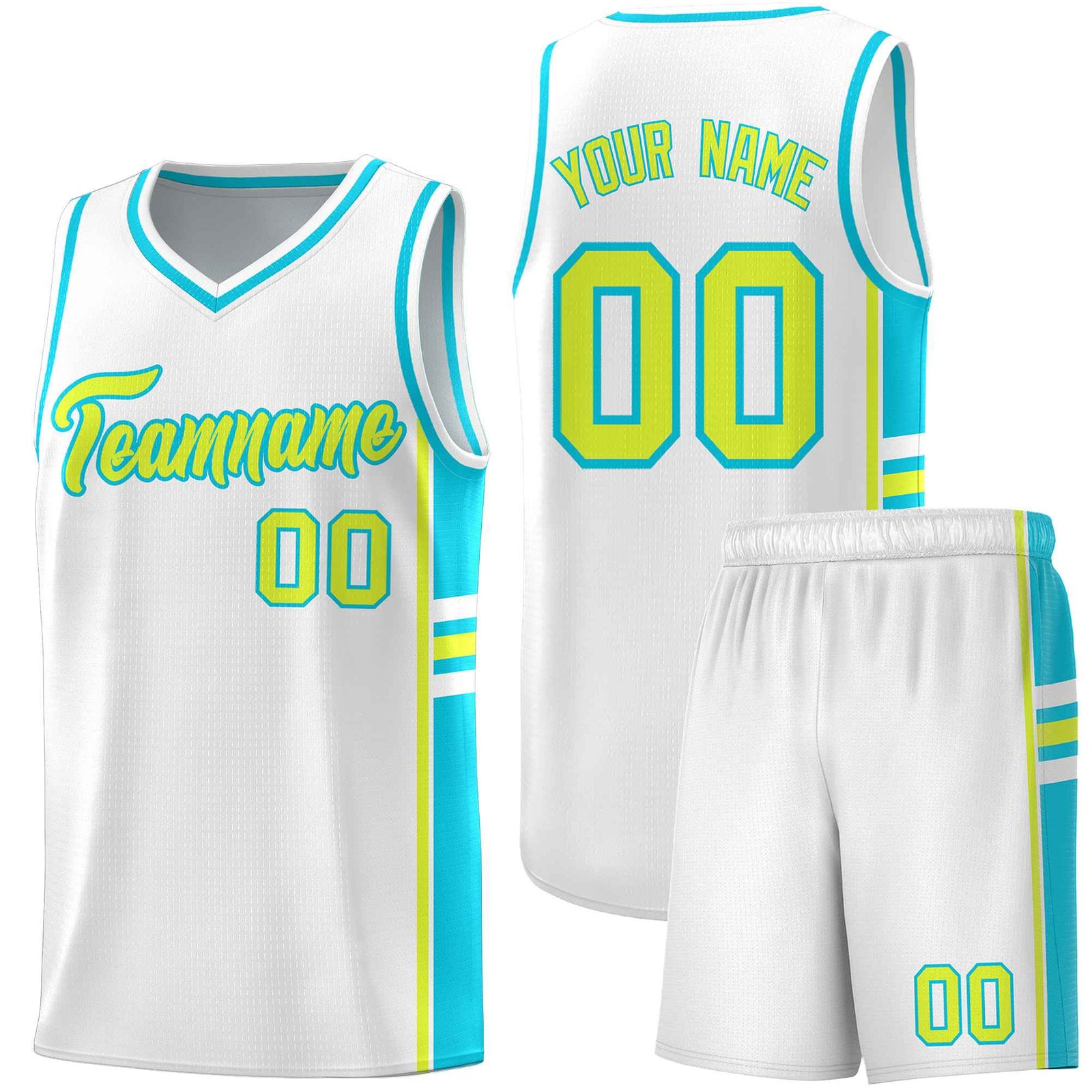 Custom Youth Basketball Jersey - White Sky Blue Two-Tone Varsity Jersey Set