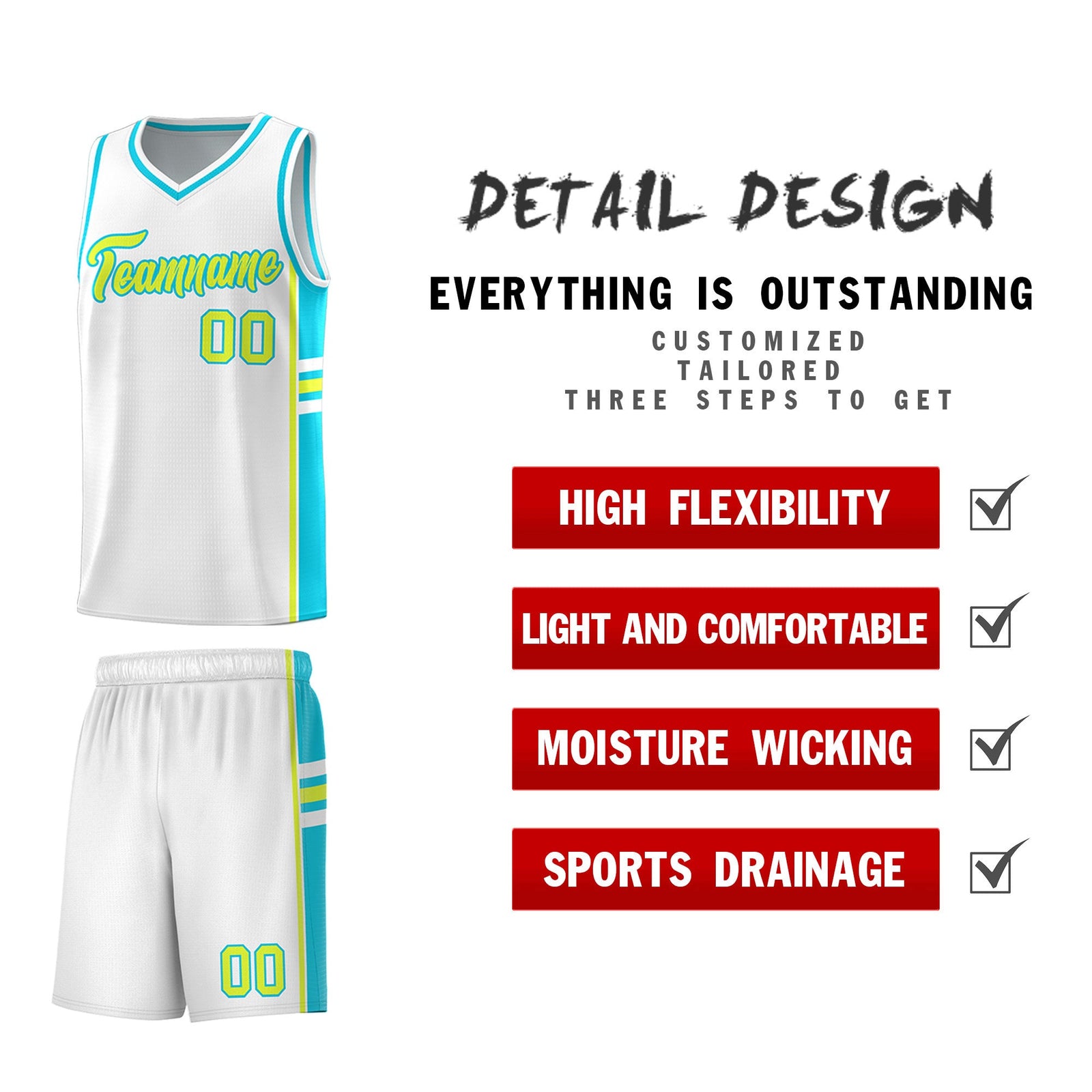 Custom Youth Basketball Jersey - White Sky Blue Two-Tone Varsity Jersey Set