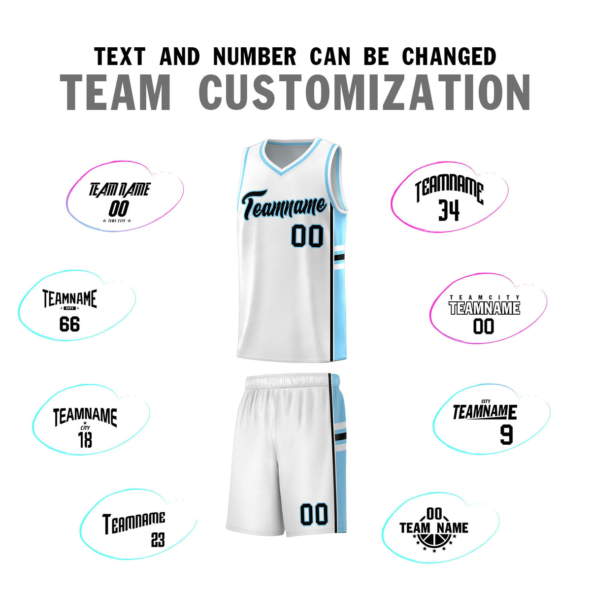 Custom Youth Basketball Jersey - White Light Blue Two-Tone Varsity Jersey Set