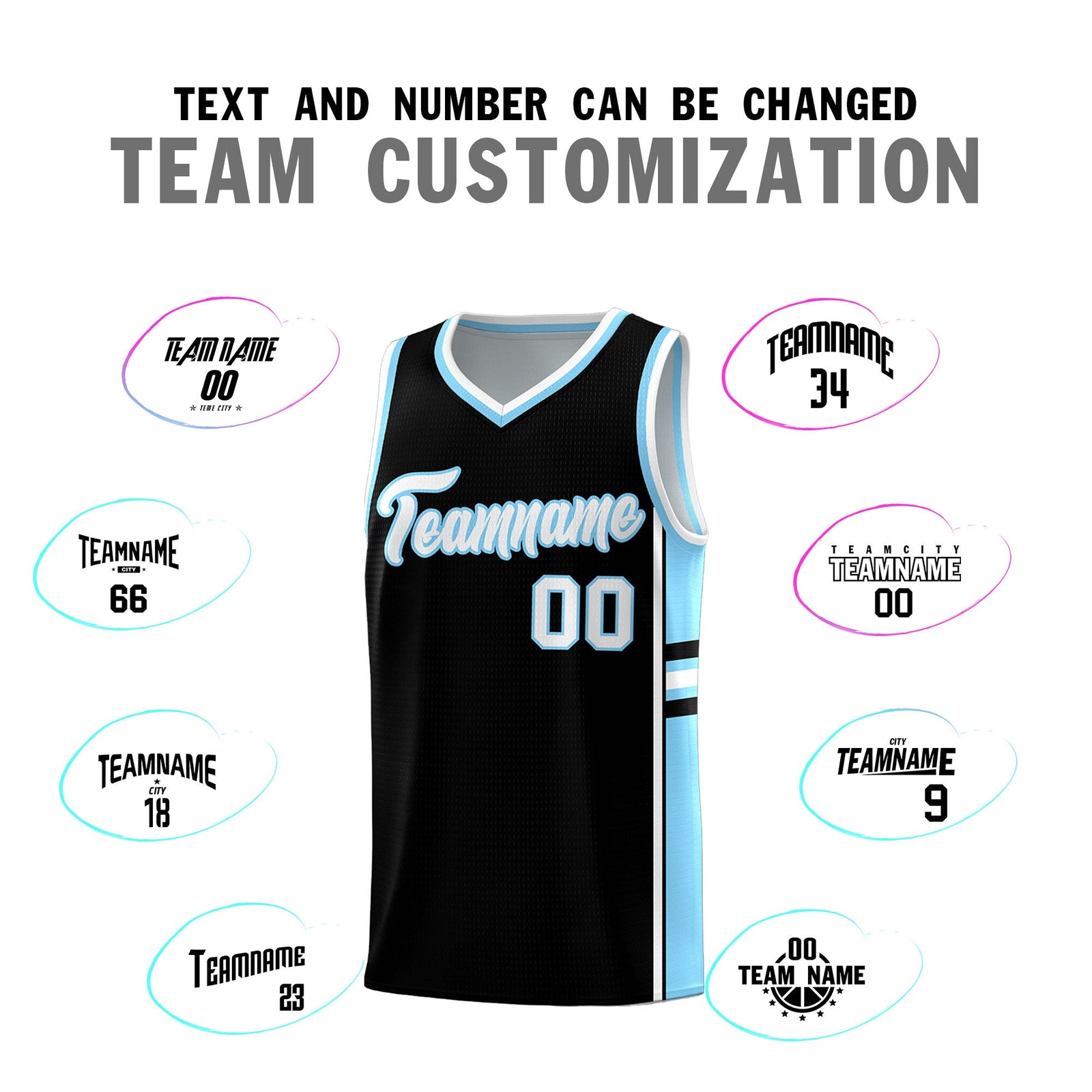Custom Youth Basketball Jersey - Black Light Blue Two-Tone Classic Varsity Uniform