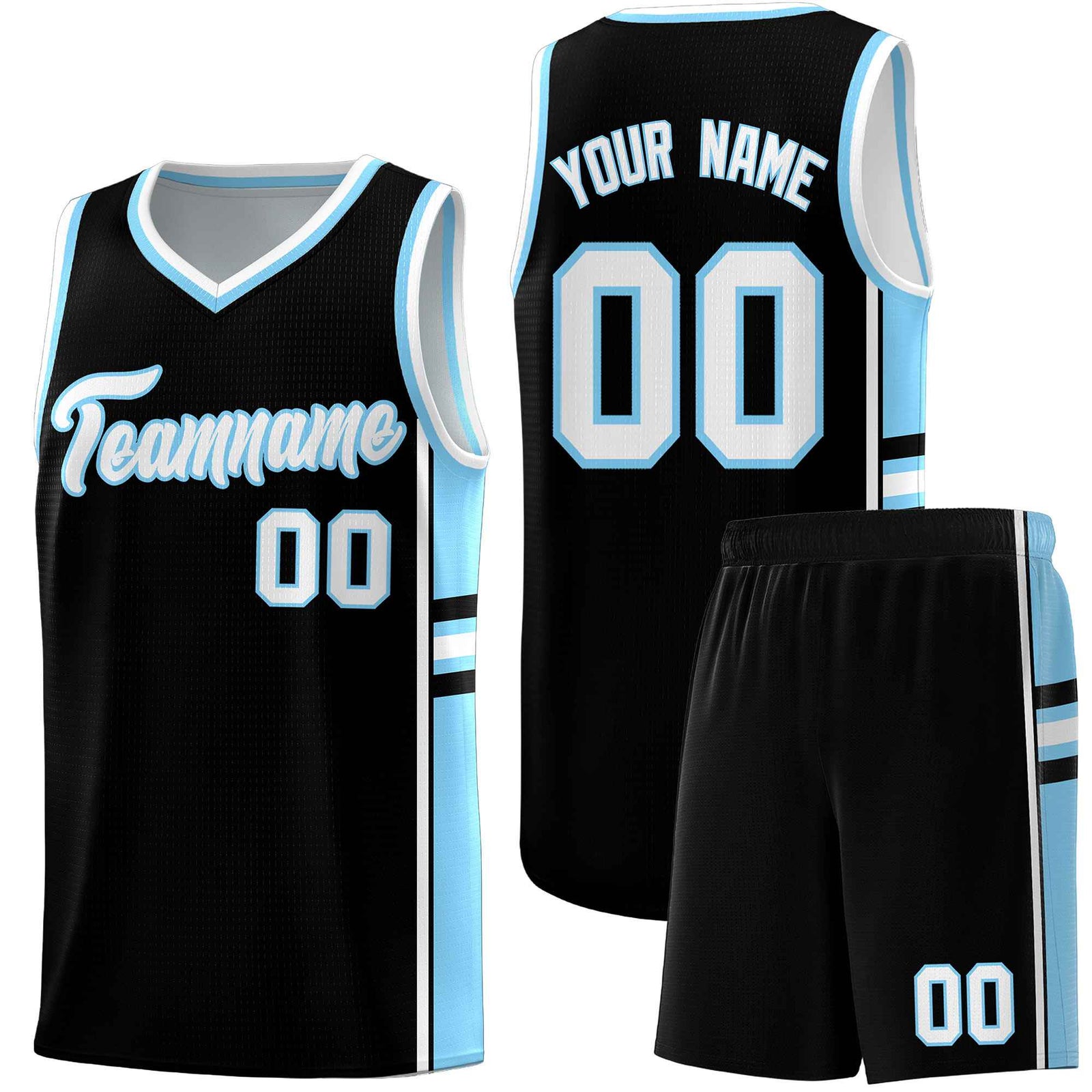 Custom Youth Basketball Jersey - Black Light Blue Two-Tone Classic Varsity Uniform