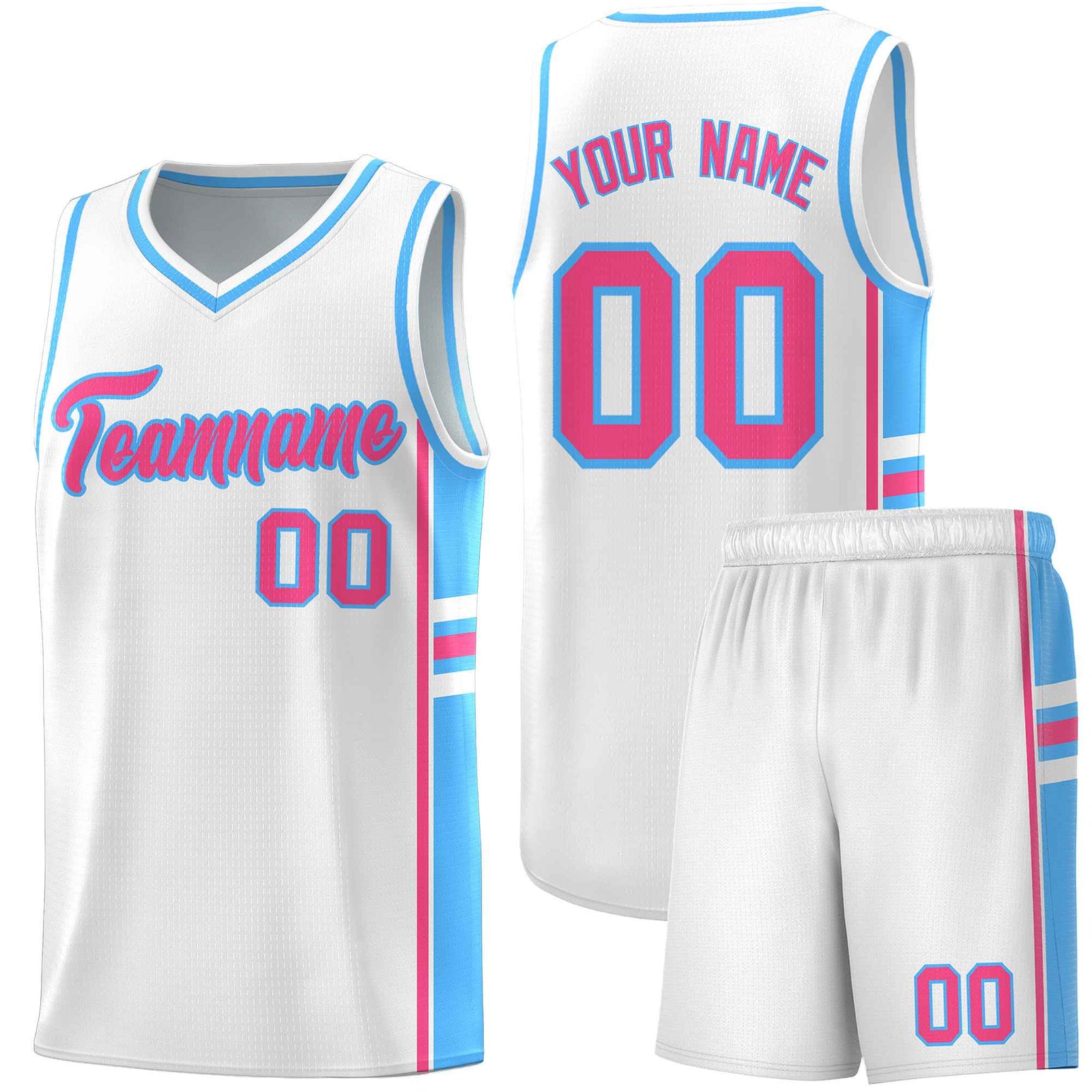 Custom Youth Basketball Jersey - White Powder Blue Two-Tone Varsity Jersey Set