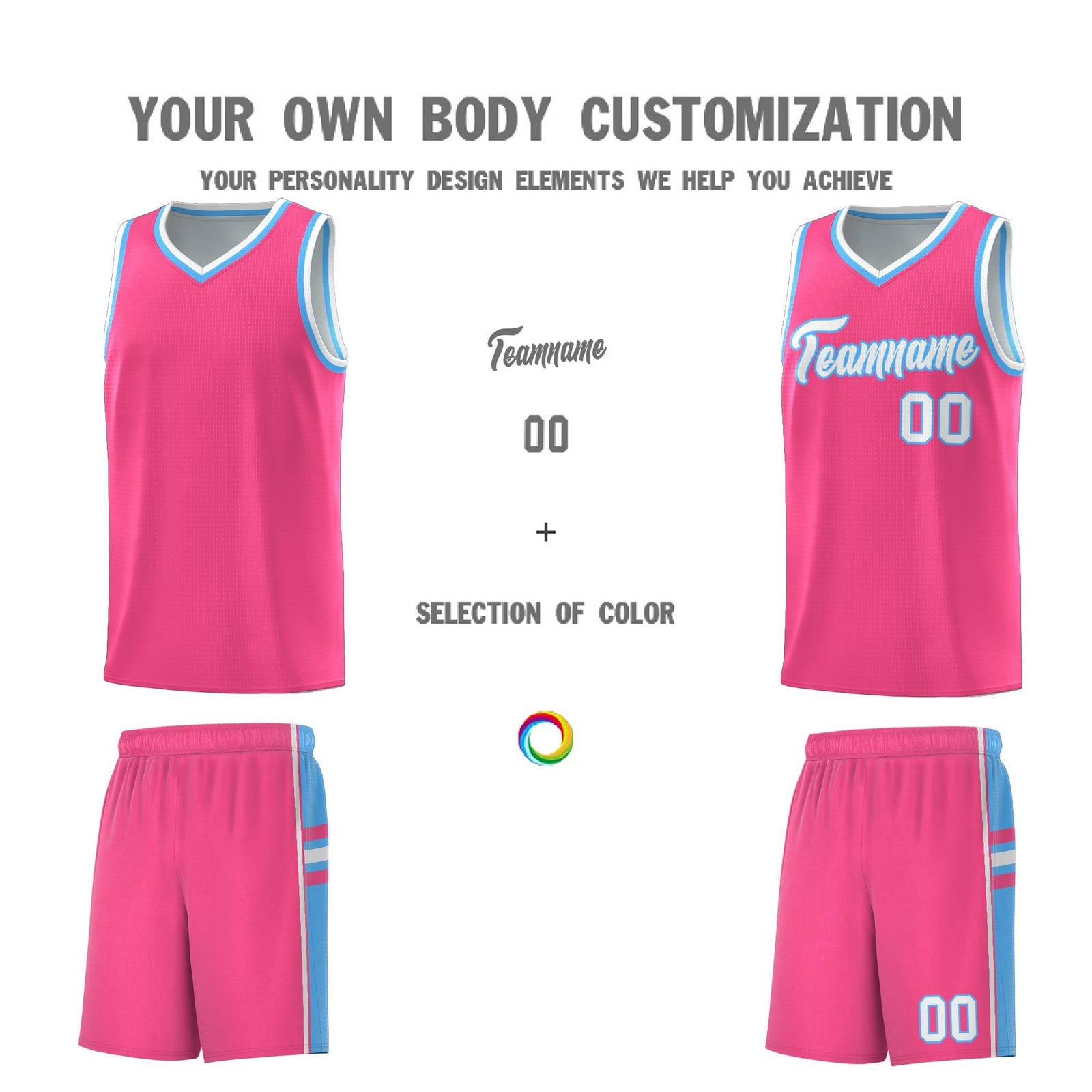 Custom Youth Basketball Jersey - Pink Powder Blue Two-Tone Classic Varsity Uniform