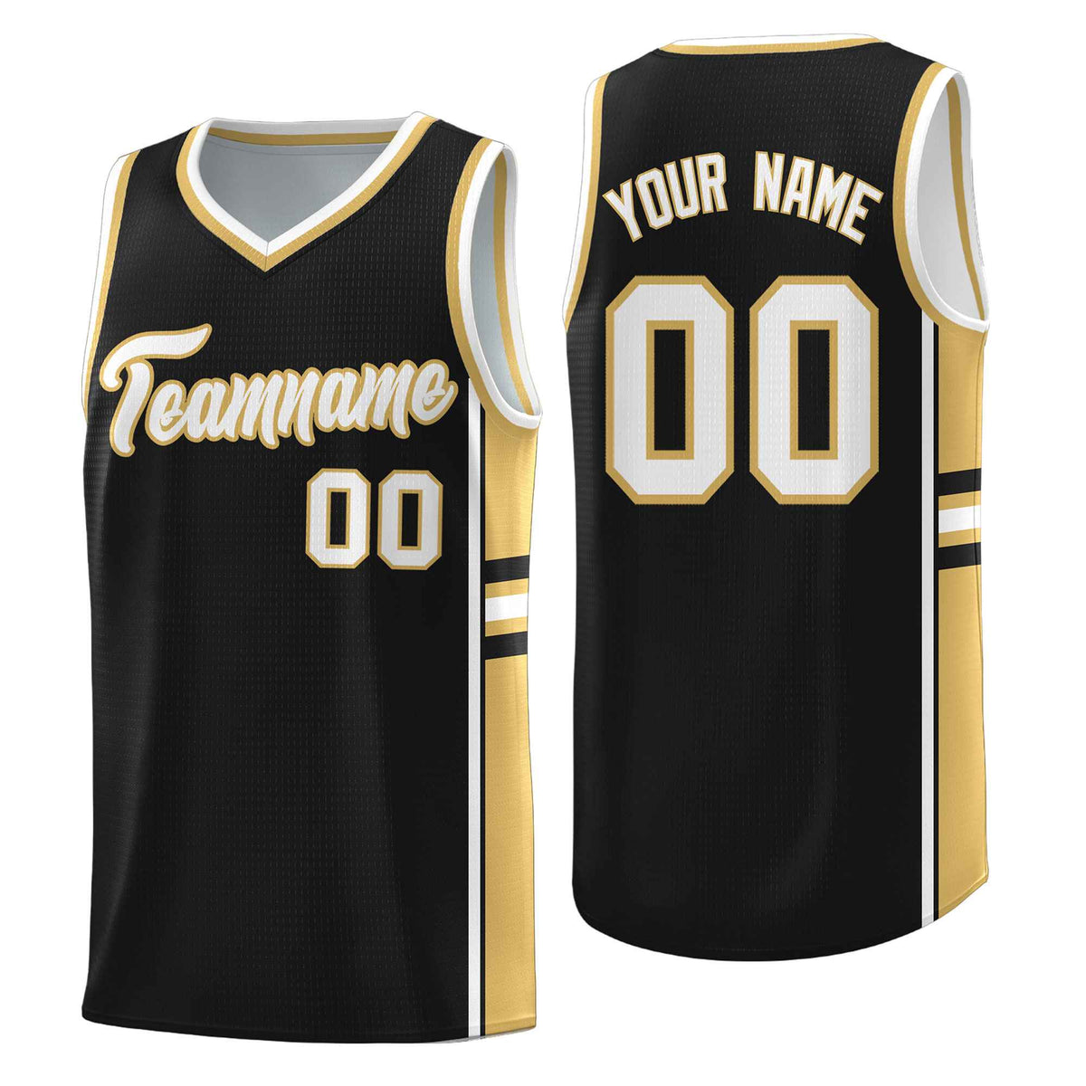 Custom Youth Basketball Jersey - Black Old Gold Two-Tone Classic Varsity Uniform