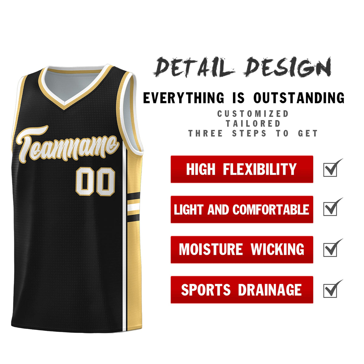 Custom Youth Basketball Jersey - Black Old Gold Two-Tone Classic Varsity Uniform