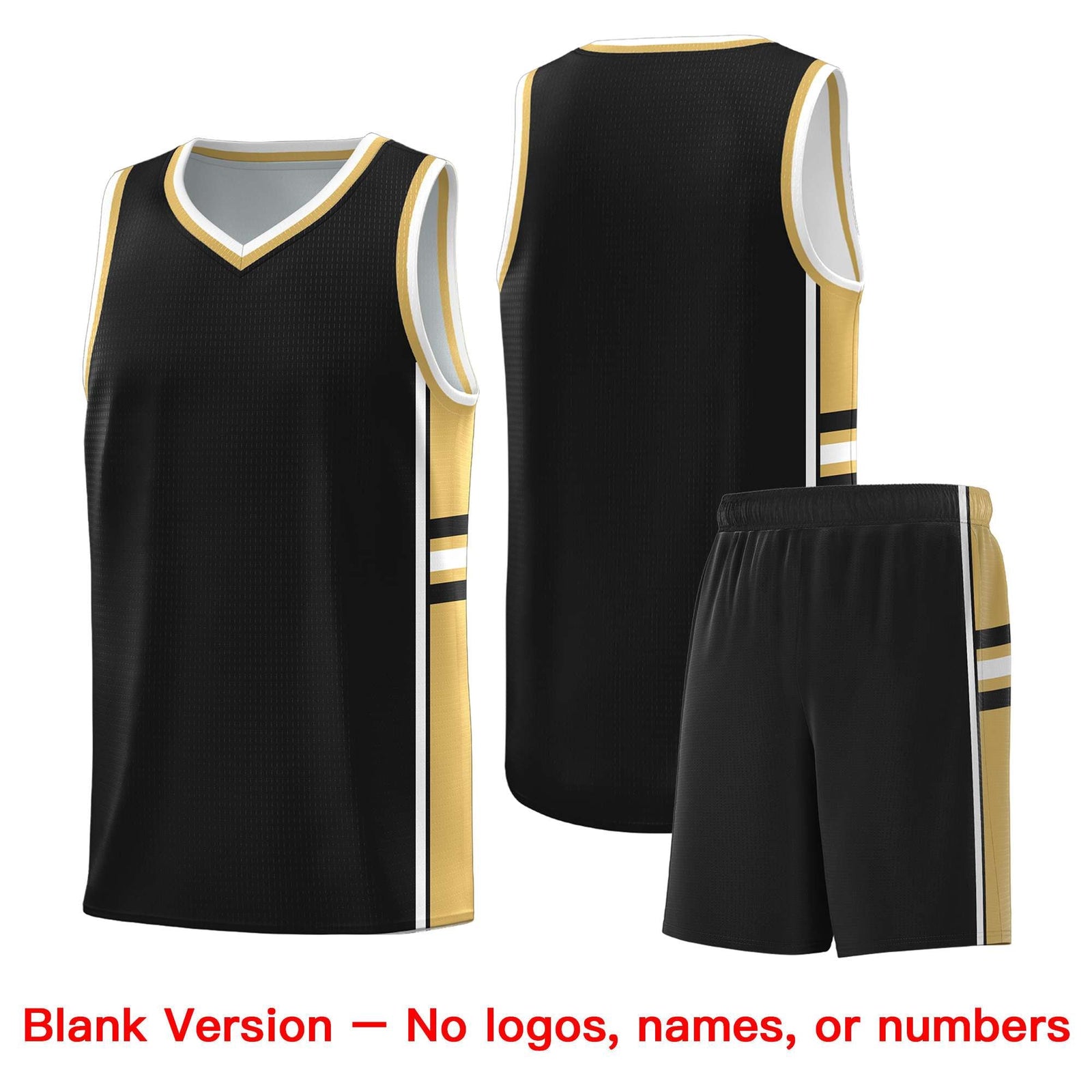 Custom Youth Basketball Jersey - Black Old Gold Two-Tone Classic Varsity Uniform