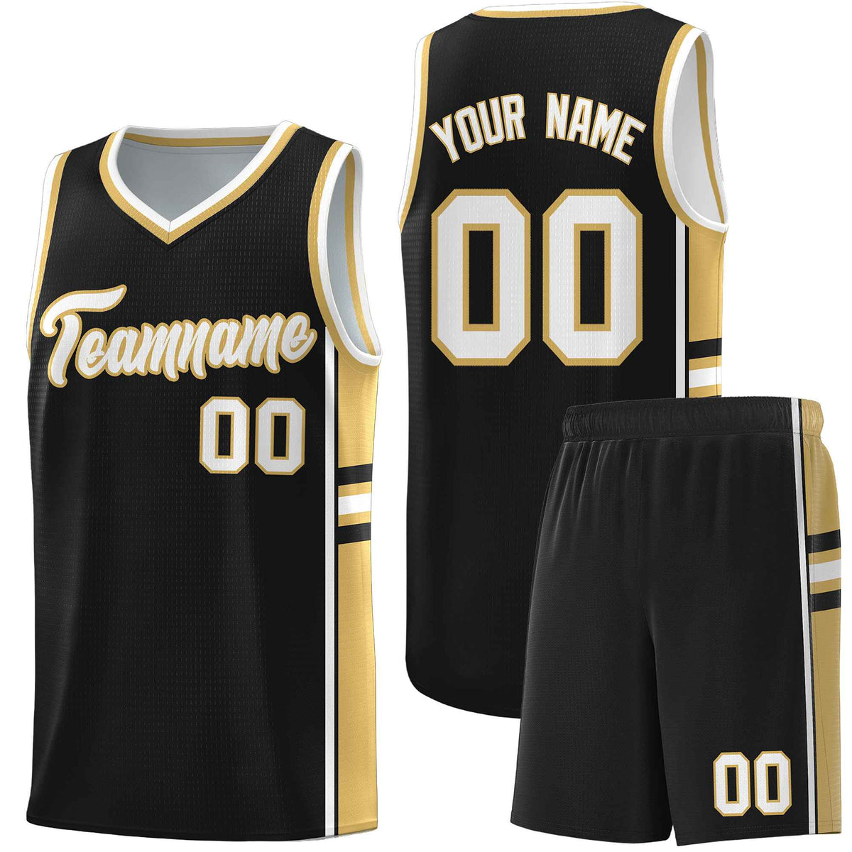 Custom Youth Basketball Jersey - Black Old Gold Two-Tone Classic Varsity Uniform