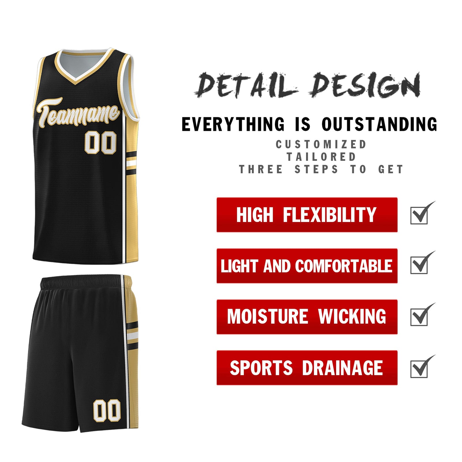 Custom Youth Basketball Jersey - Black Old Gold Two-Tone Classic Varsity Uniform