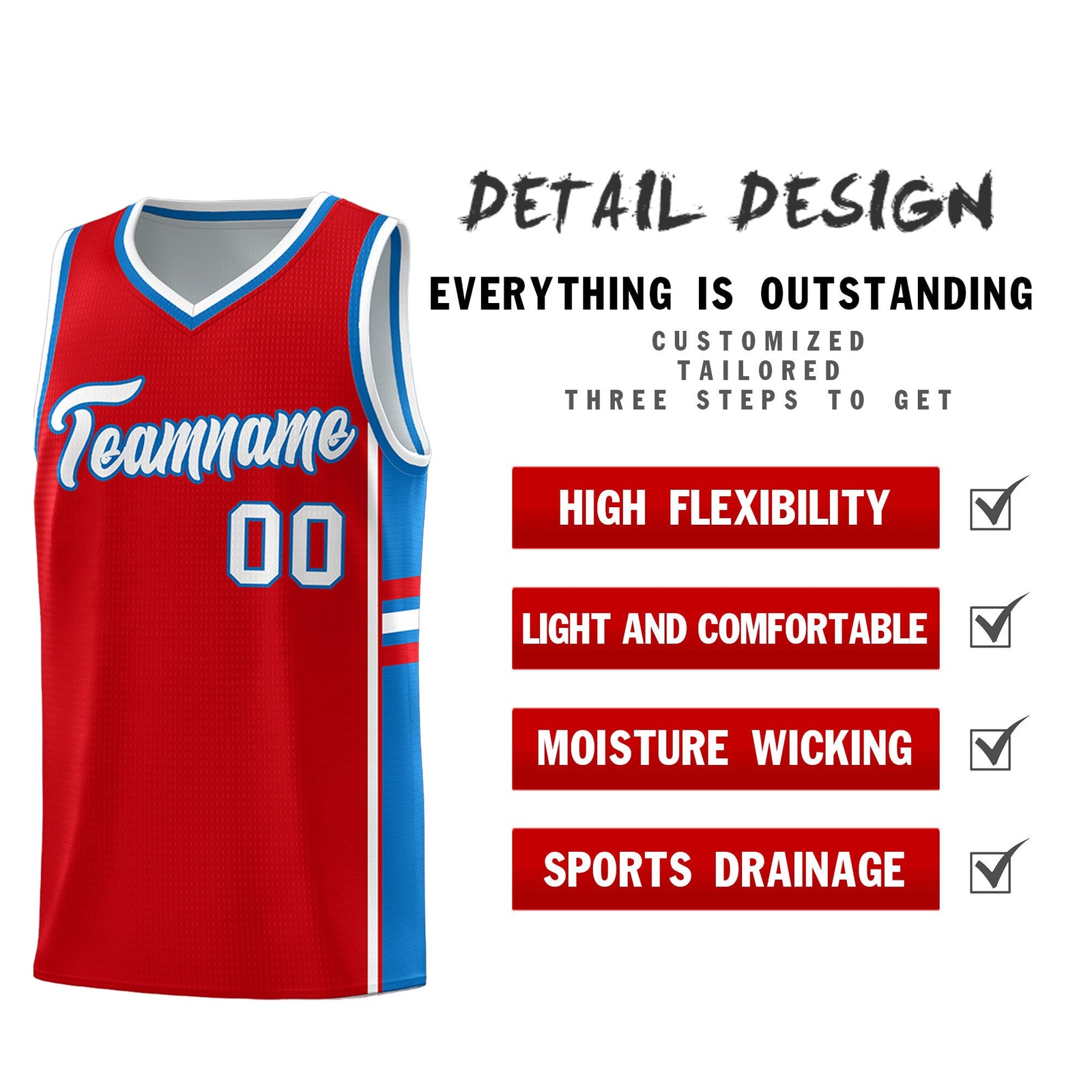 Custom Youth Basketball Jersey - Red Royal Two-Tone Classic Varsity Uniform