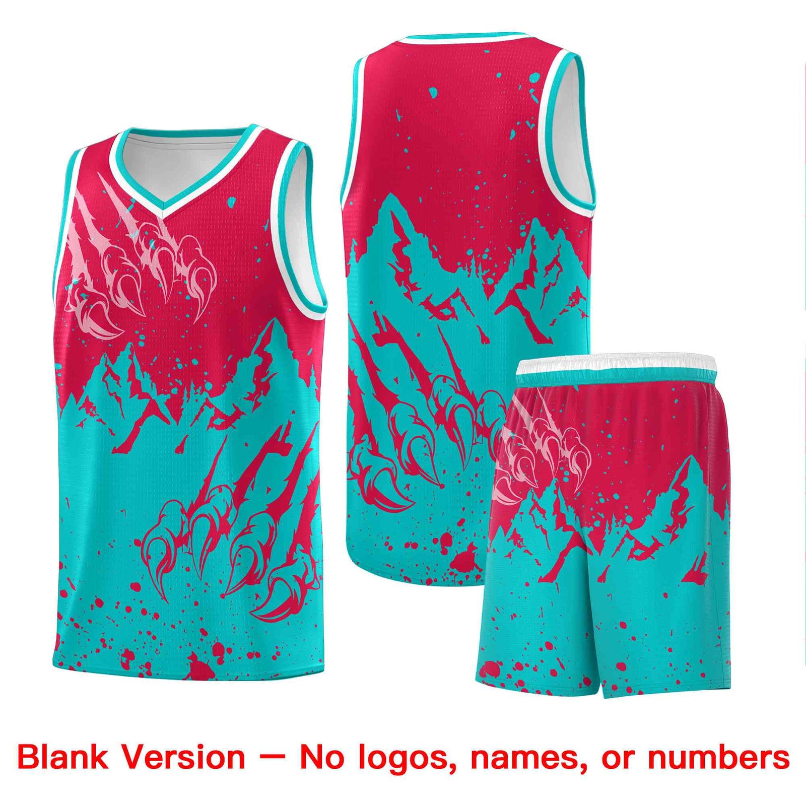 Custom Red Aqua Snow Mountain Beast Pattern Sports Uniform Basketball Jersey