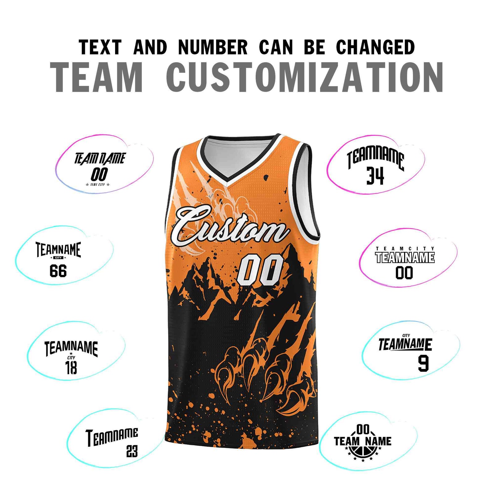 Custom Gold Orange Black Snow Mountain Beast Pattern Sports Uniform Basketball Jersey