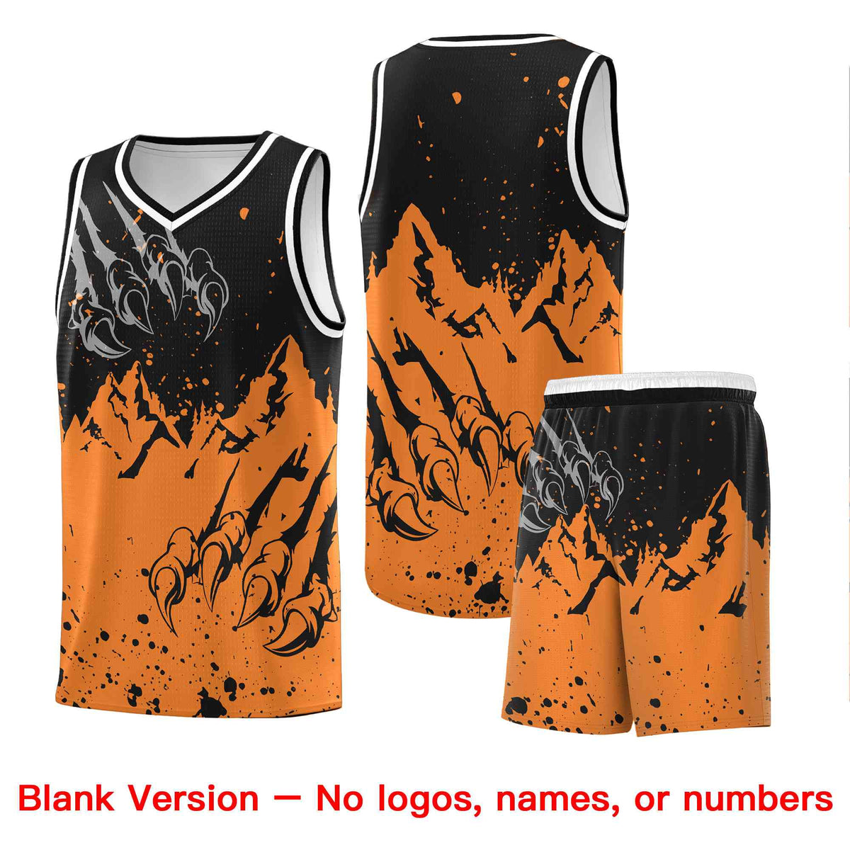 Custom Black Gold Orange Snow Mountain Beast Pattern Sports Uniform Basketball Jersey