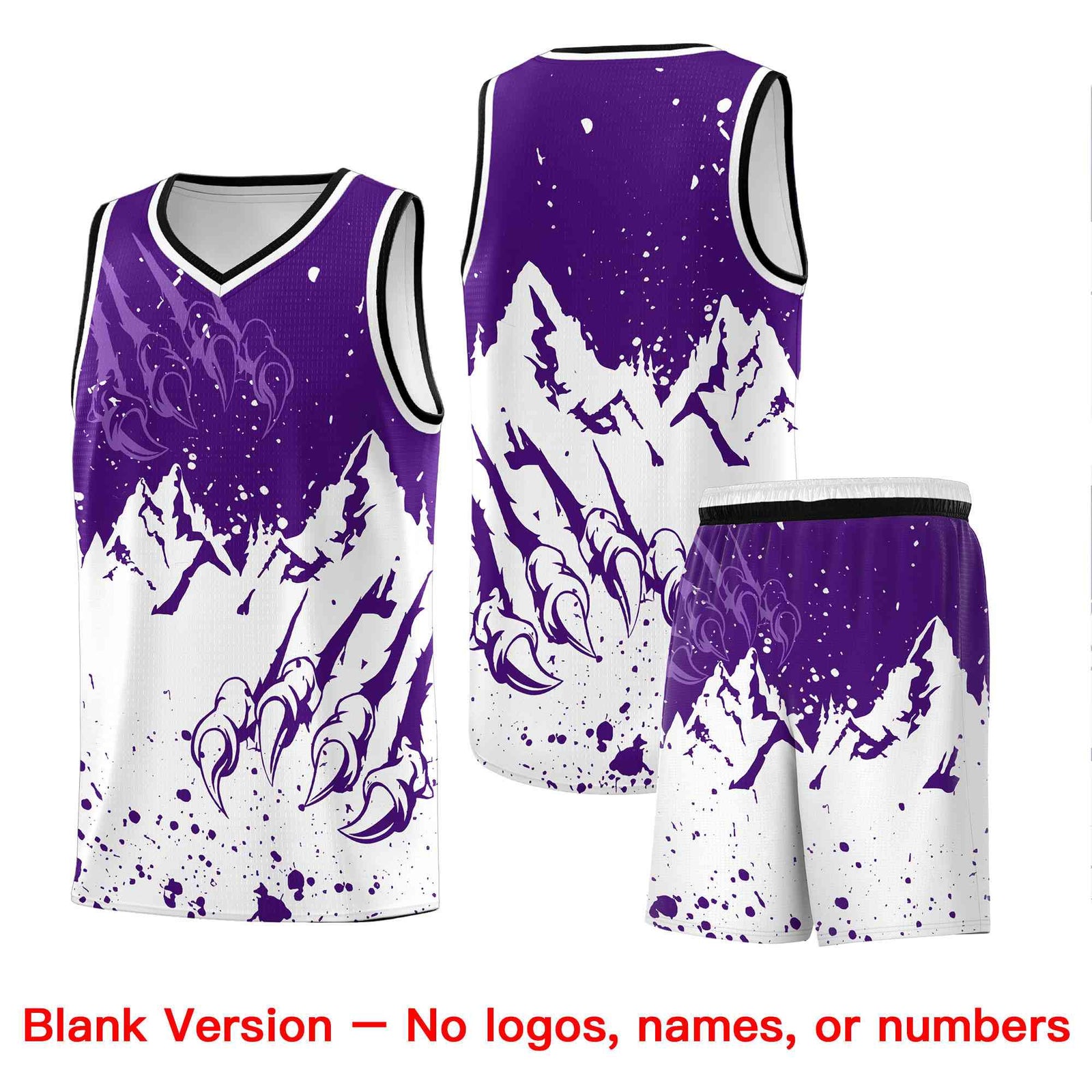 Custom Purple White Snow Mountain Beast Pattern Sports Uniform Basketball Jersey