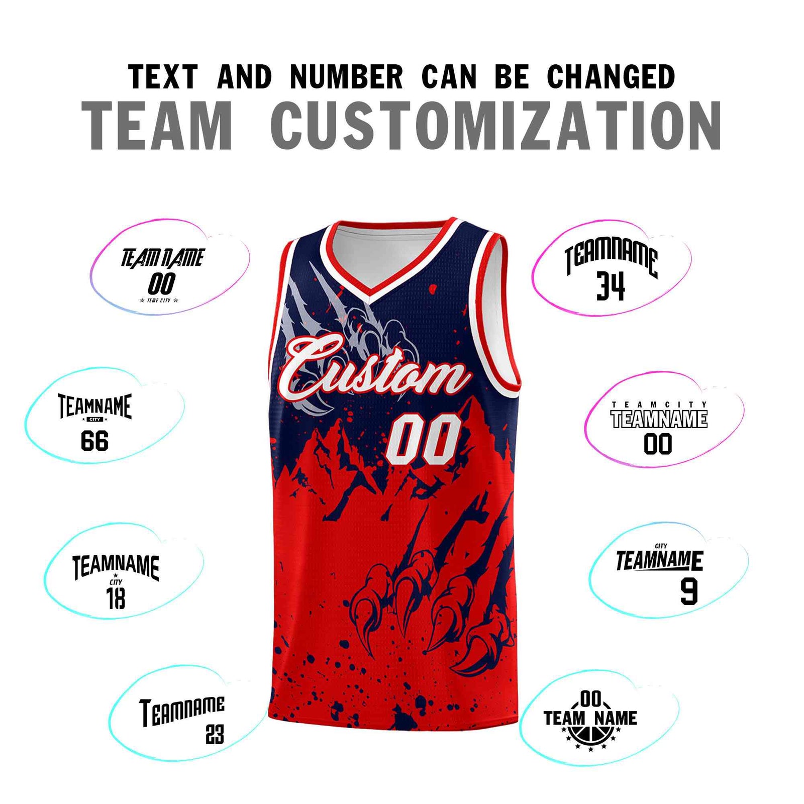 Custom Navy Red Snow Mountain Beast Pattern Sports Uniform Basketball Jersey
