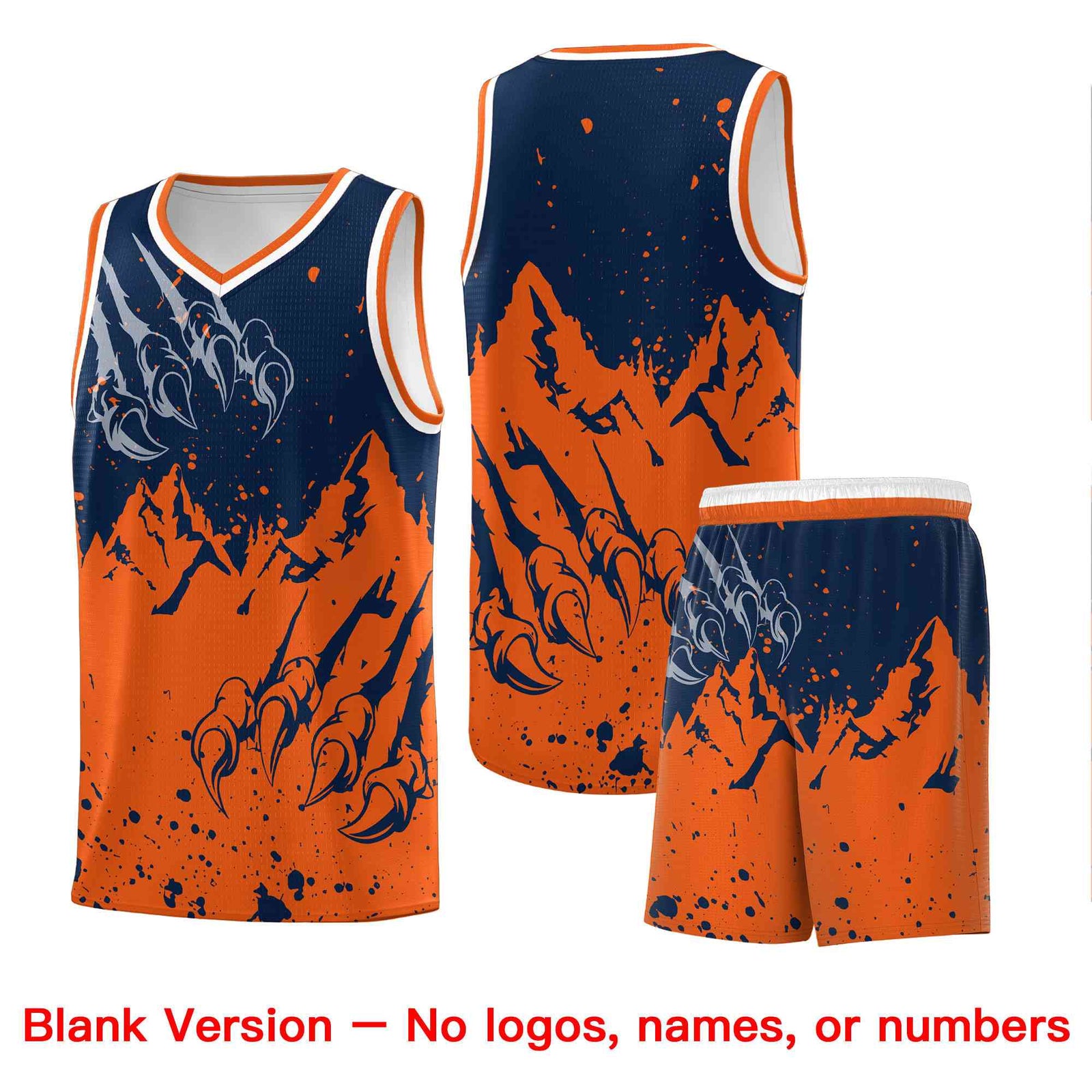 Custom Navy Orange Snow Mountain Beast Pattern Sports Uniform Basketball Jersey
