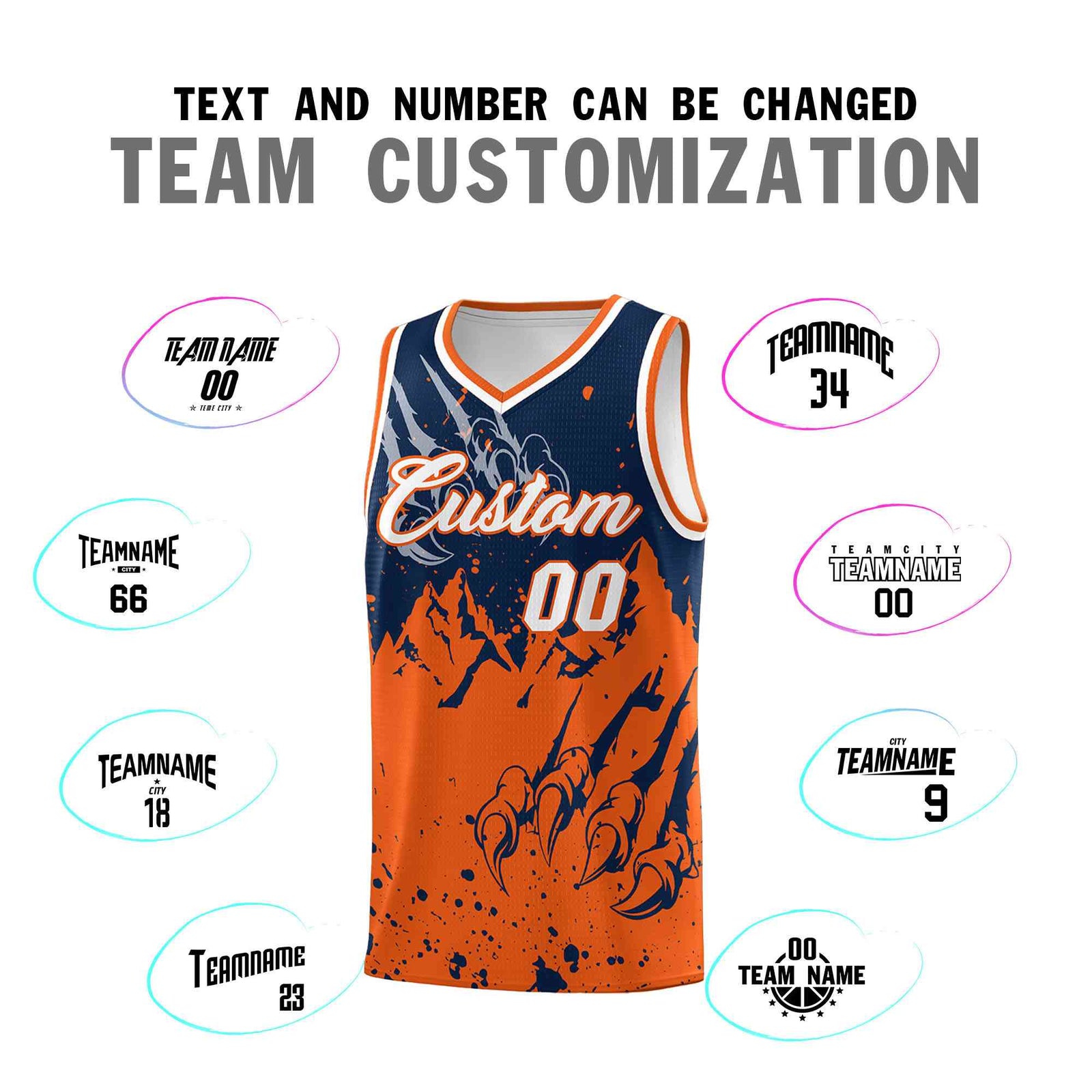 Custom Navy Orange Snow Mountain Beast Pattern Sports Uniform Basketball Jersey