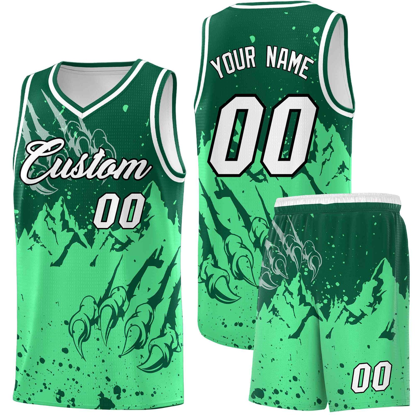 Custom Kelly Green Green Snow Mountain Beast Pattern Sports Uniform Basketball Jersey