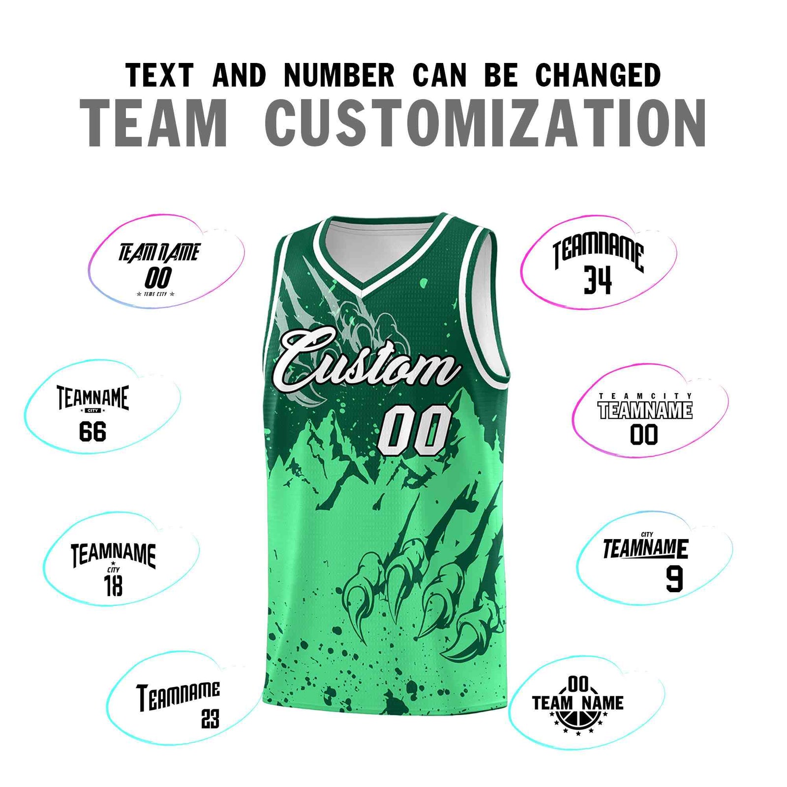 Custom Kelly Green Green Snow Mountain Beast Pattern Sports Uniform Basketball Jersey