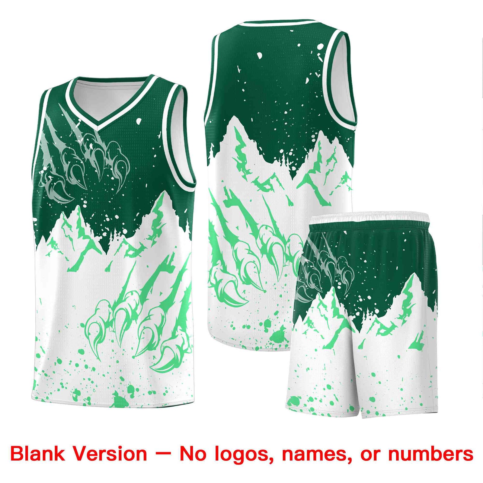 Custom Kelly Green White Snow Mountain Beast Pattern Sports Uniform Basketball Jersey