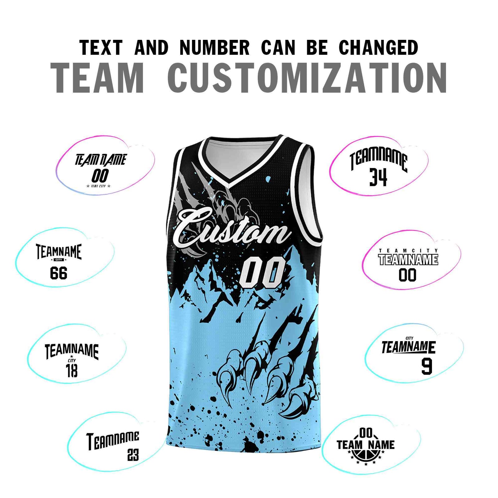 Custom Black Light Blue Snow Mountain Beast Pattern Sports Uniform Basketball Jersey