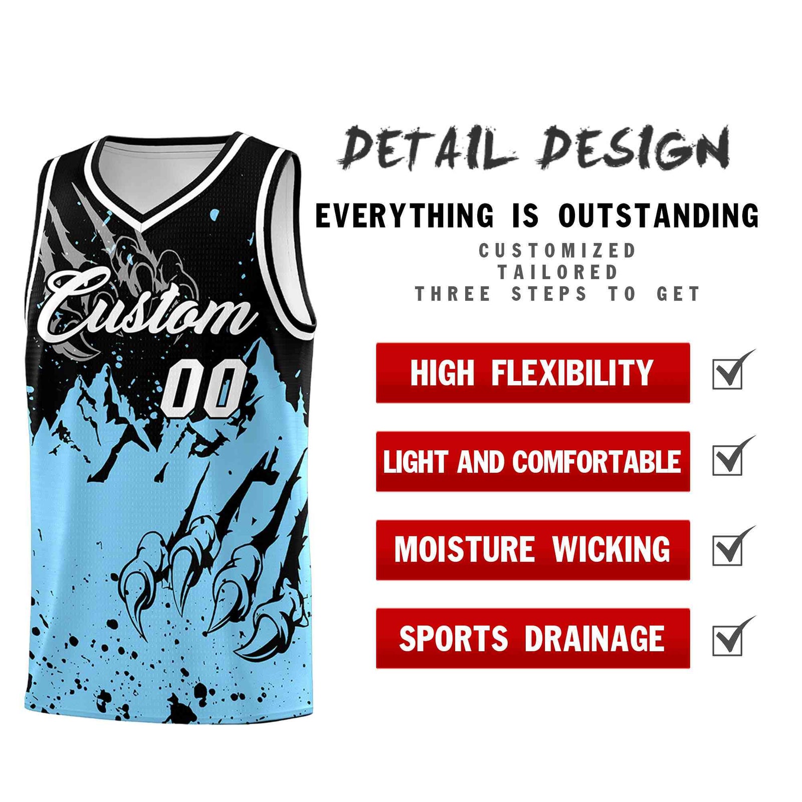 Custom Black Light Blue Snow Mountain Beast Pattern Sports Uniform Basketball Jersey
