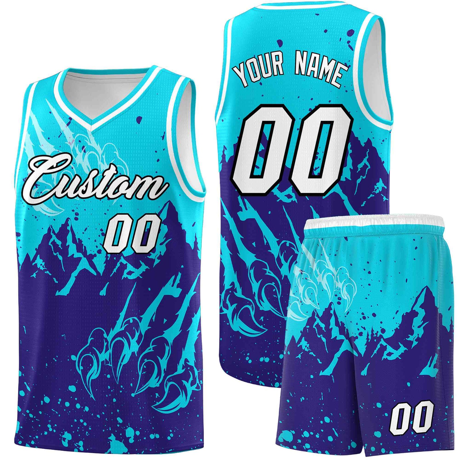 Custom Sky Blue Royal Snow Mountain Beast Pattern Sports Uniform Basketball Jersey