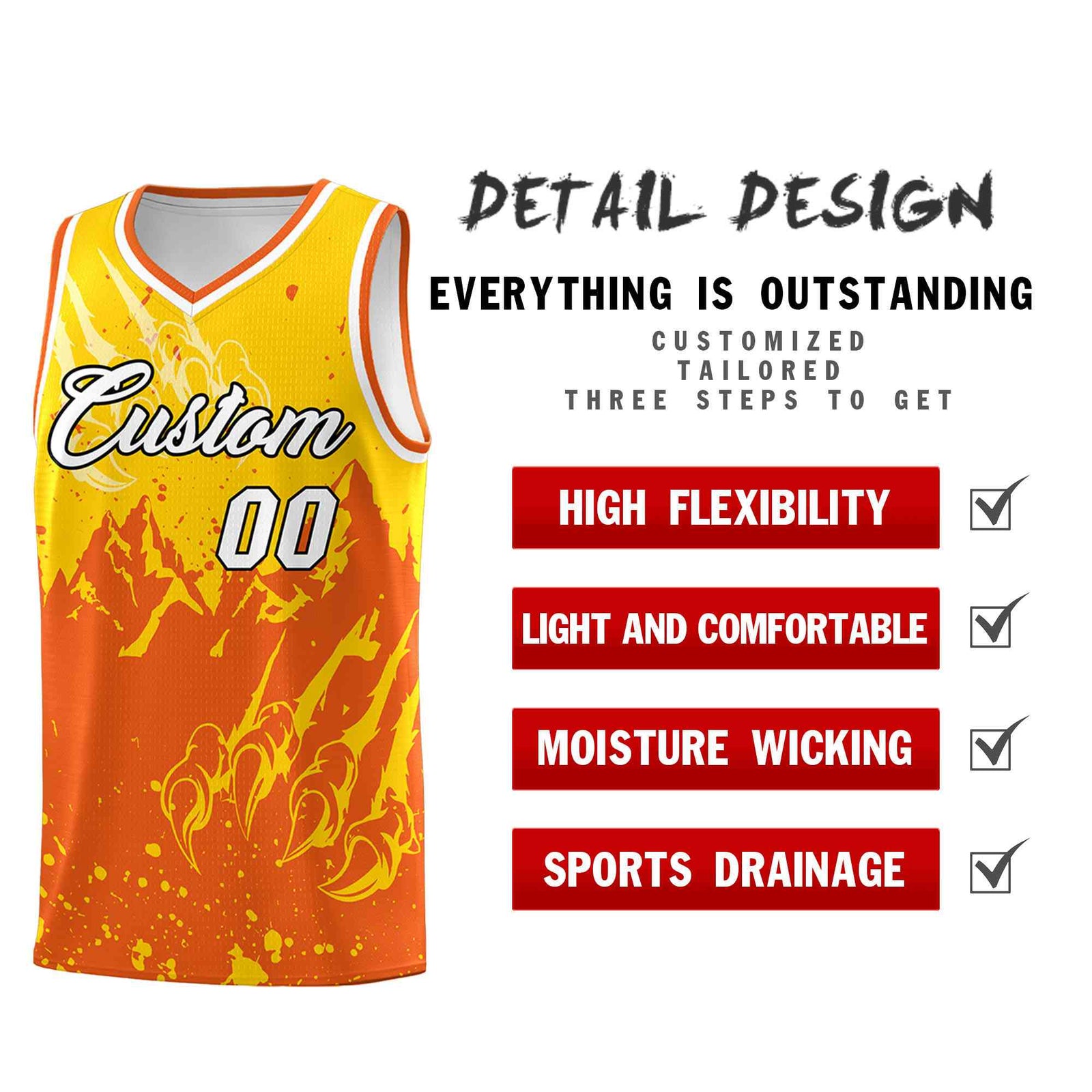 Custom Gold Orange Snow Mountain Beast Pattern Sports Uniform Basketball Jersey
