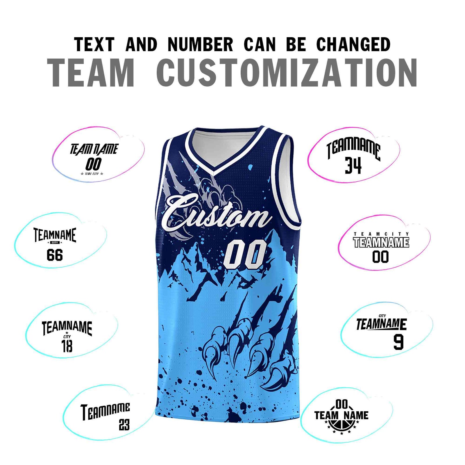 Custom Navy Powder Blue Snow Mountain Beast Pattern Sports Uniform Basketball Jersey