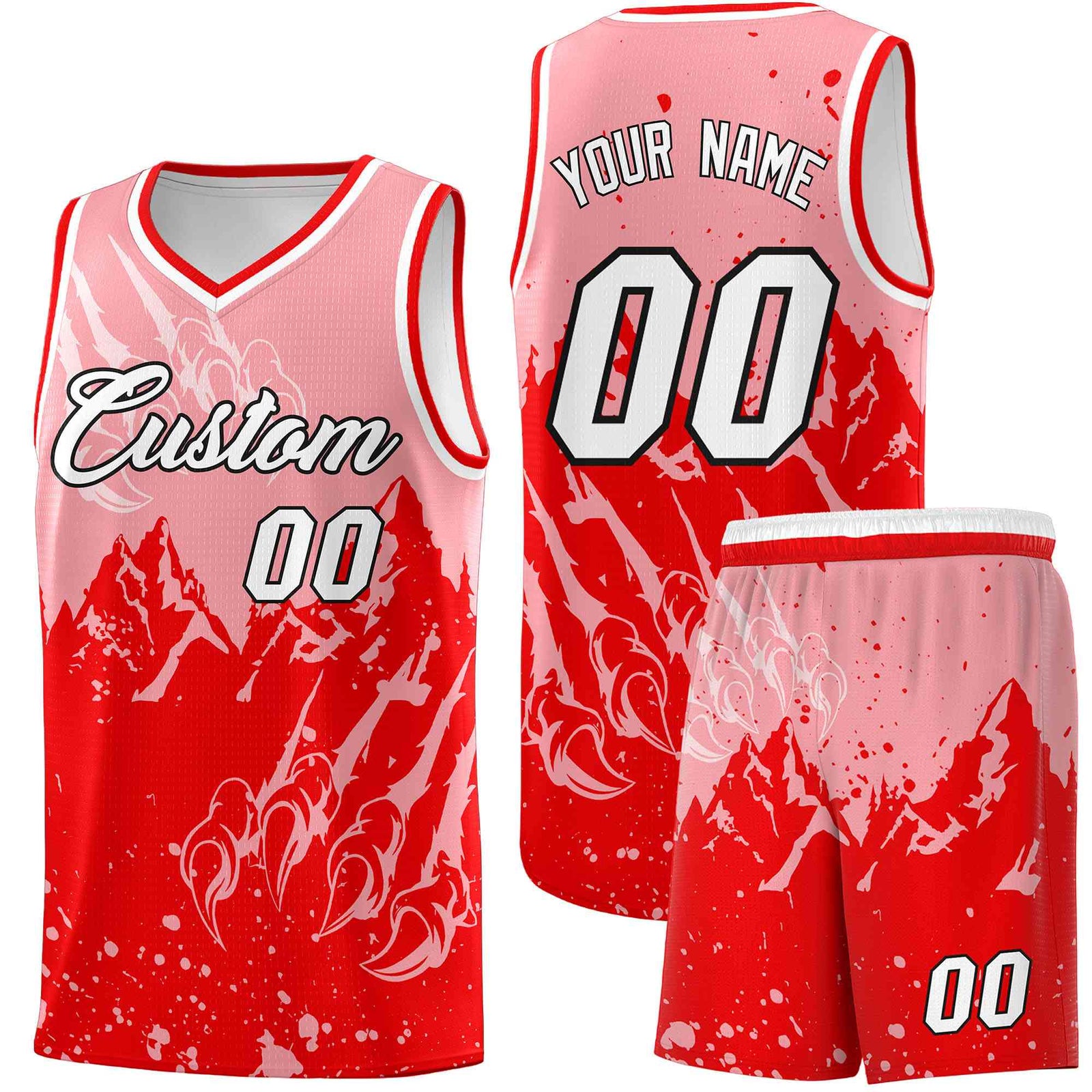 Custom Light Pink Light Red Snow Mountain Beast Pattern Sports Uniform Basketball Jersey