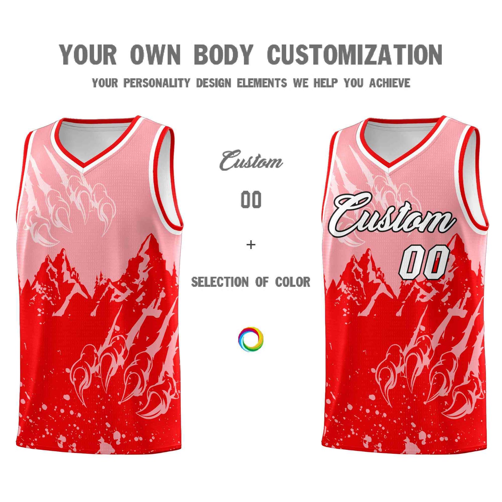 Custom Light Pink Light Red Snow Mountain Beast Pattern Sports Uniform Basketball Jersey