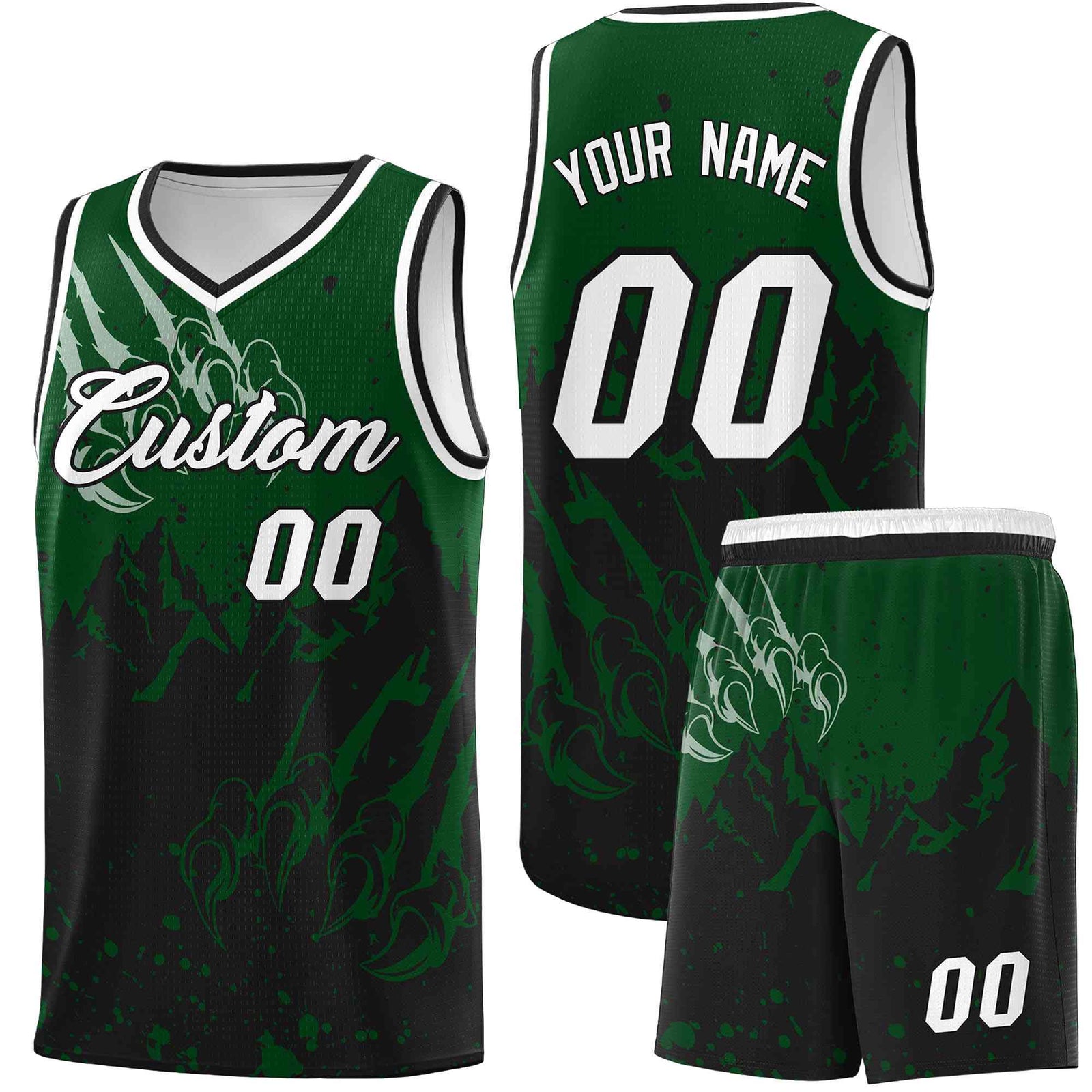 Custom Green Black Snow Mountain Beast Pattern Sports Uniform Basketball Jersey