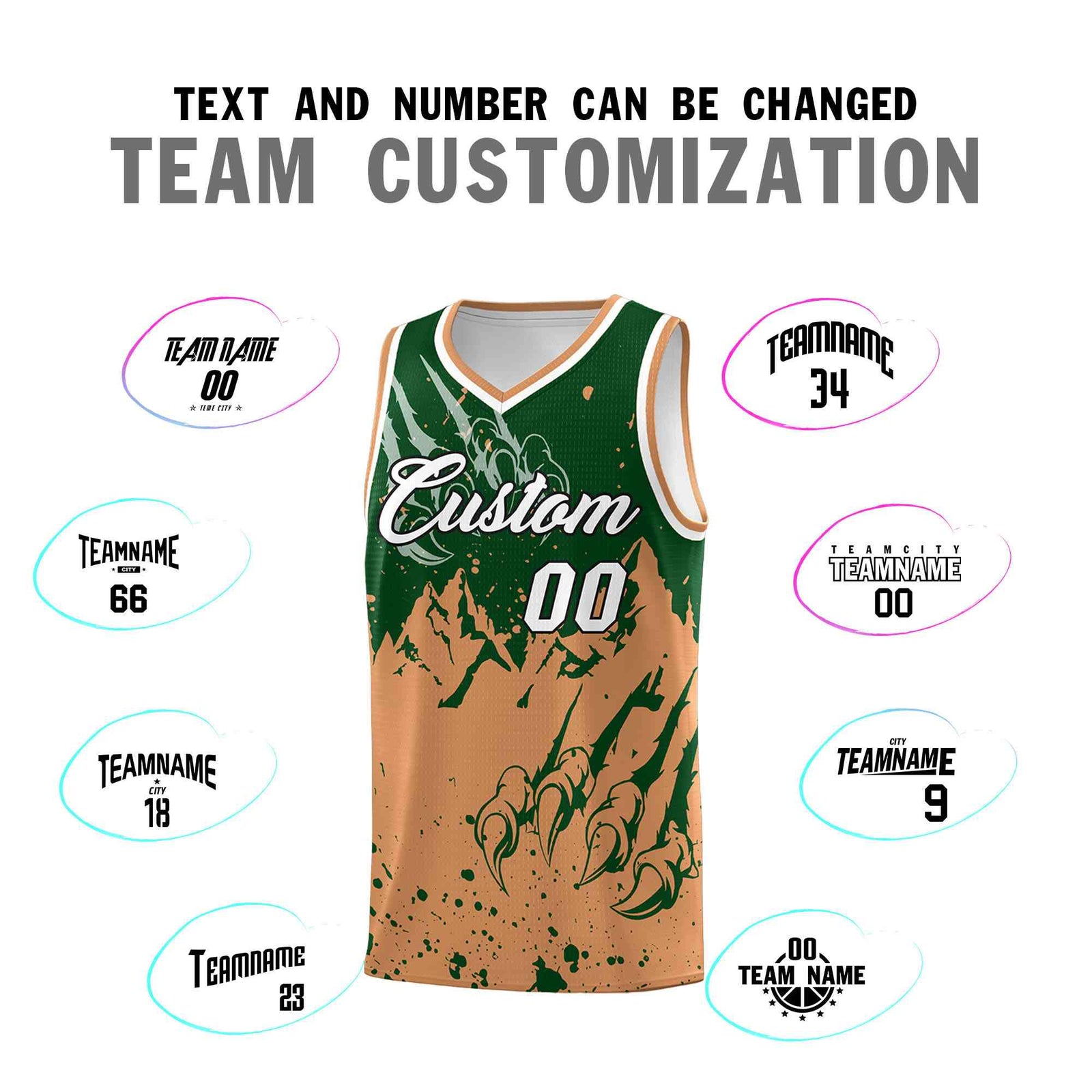 Custom Green Buckskin Brown Snow Mountain Beast Pattern Sports Uniform Basketball Jersey