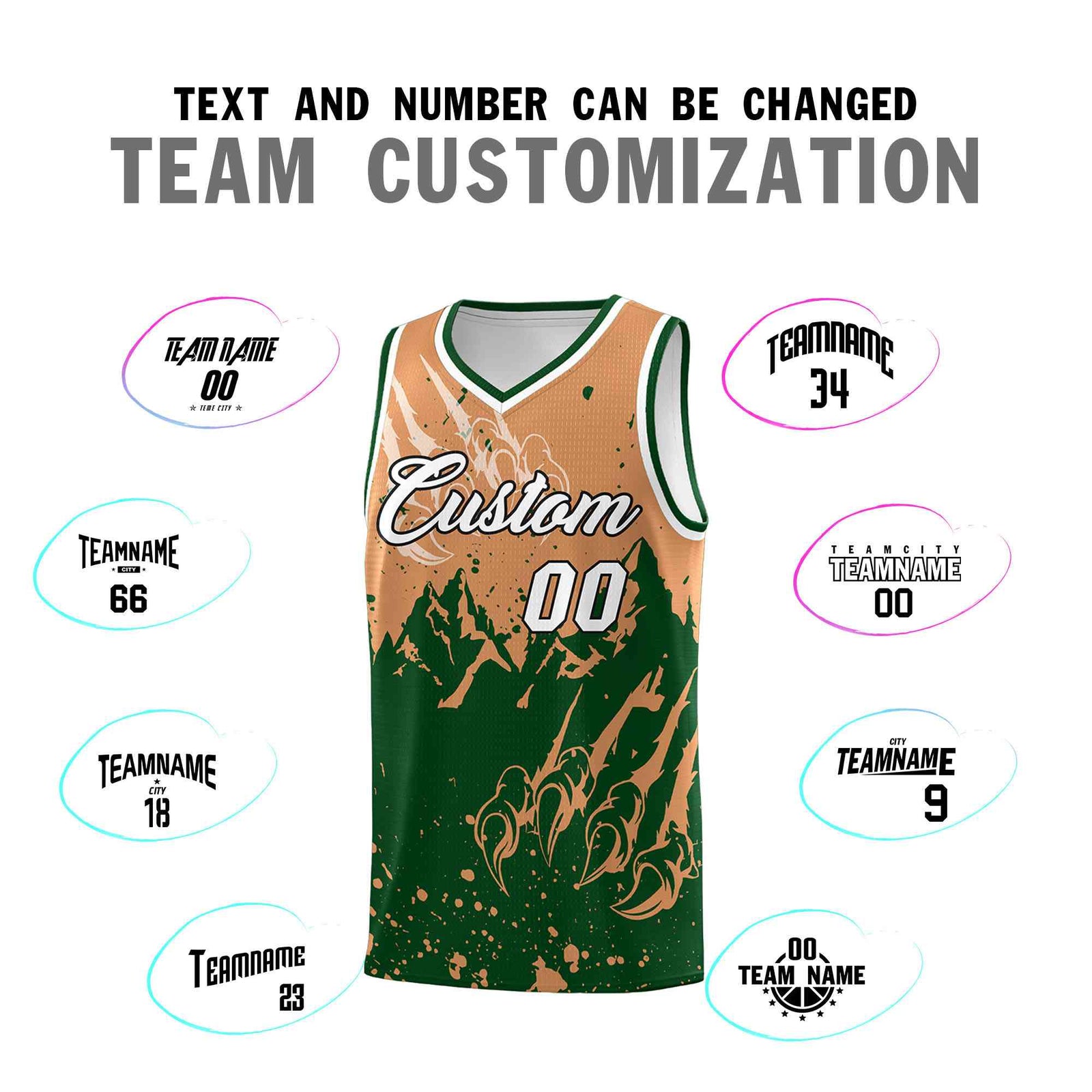 Custom Buckskin Brown Green Snow Mountain Beast Pattern Sports Uniform Basketball Jersey