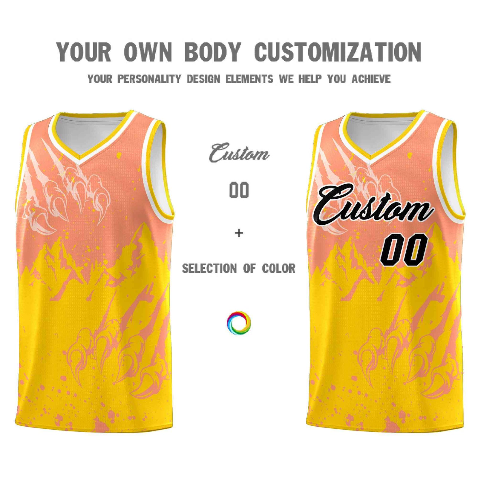 Custom Light Orange Gold Snow Mountain Beast Pattern Sports Uniform Basketball Jersey