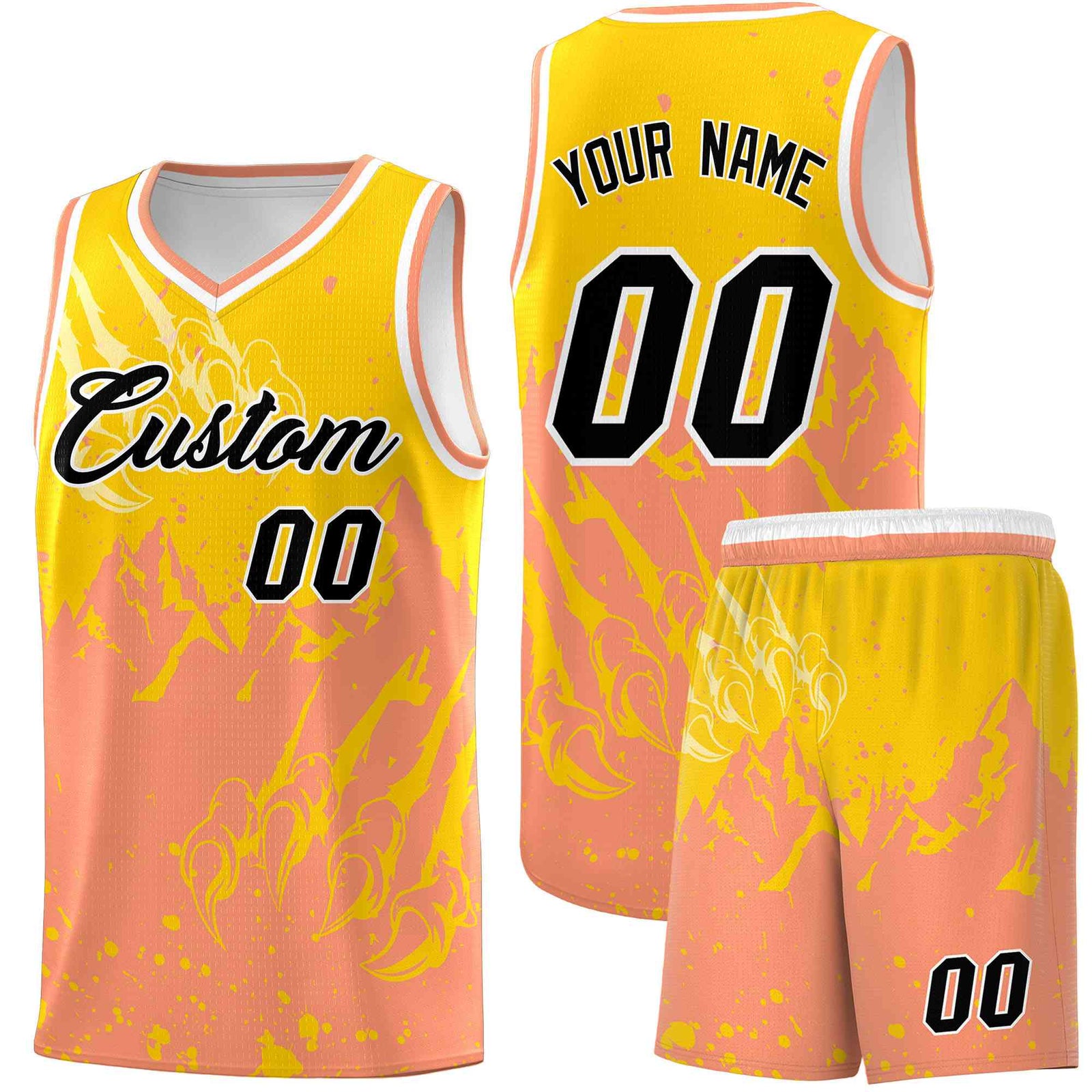 Custom Gold Light Orange Snow Mountain Beast Pattern Sports Uniform Basketball Jersey