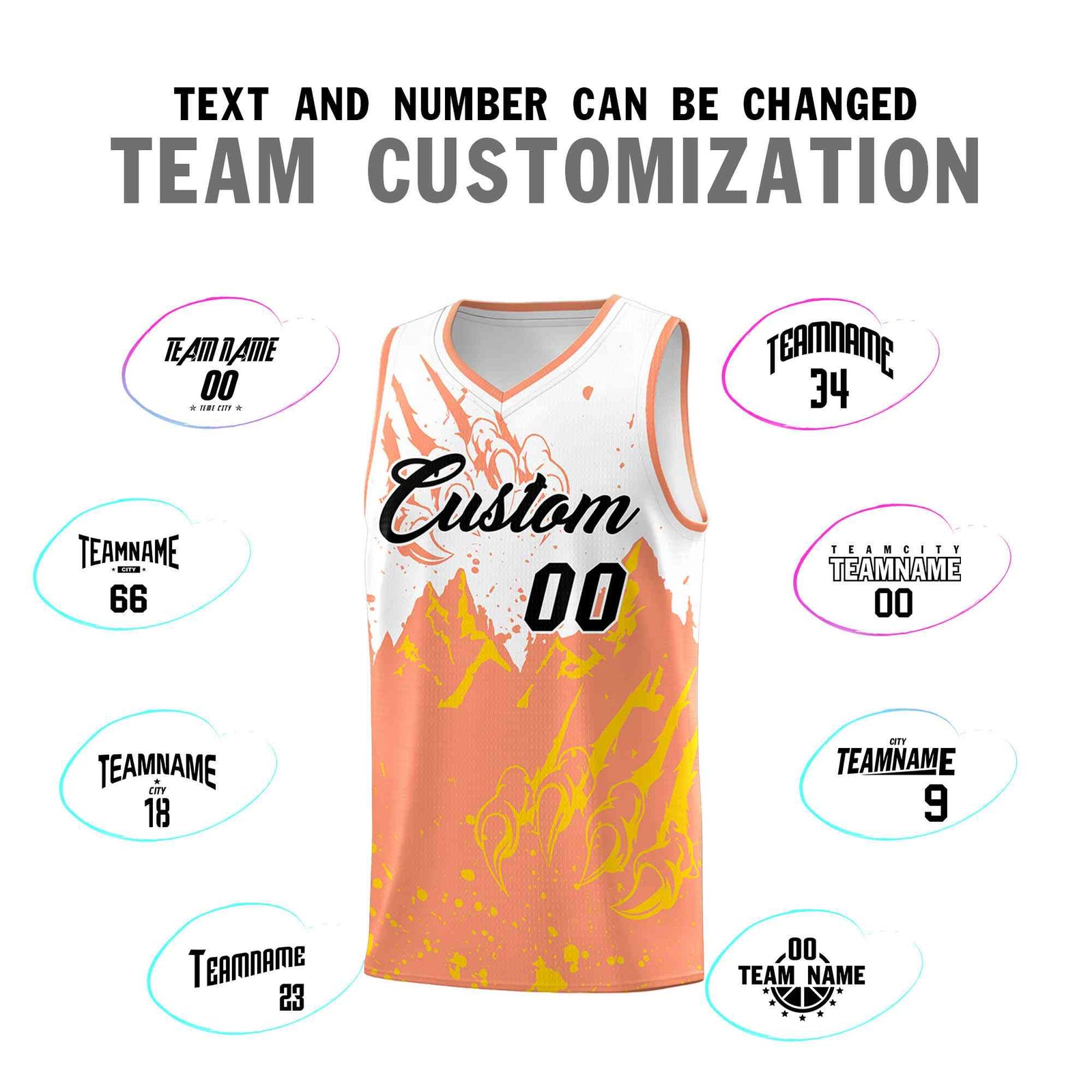 Custom White Light Orange Snow Mountain Beast Pattern Sports Uniform Basketball Jersey
