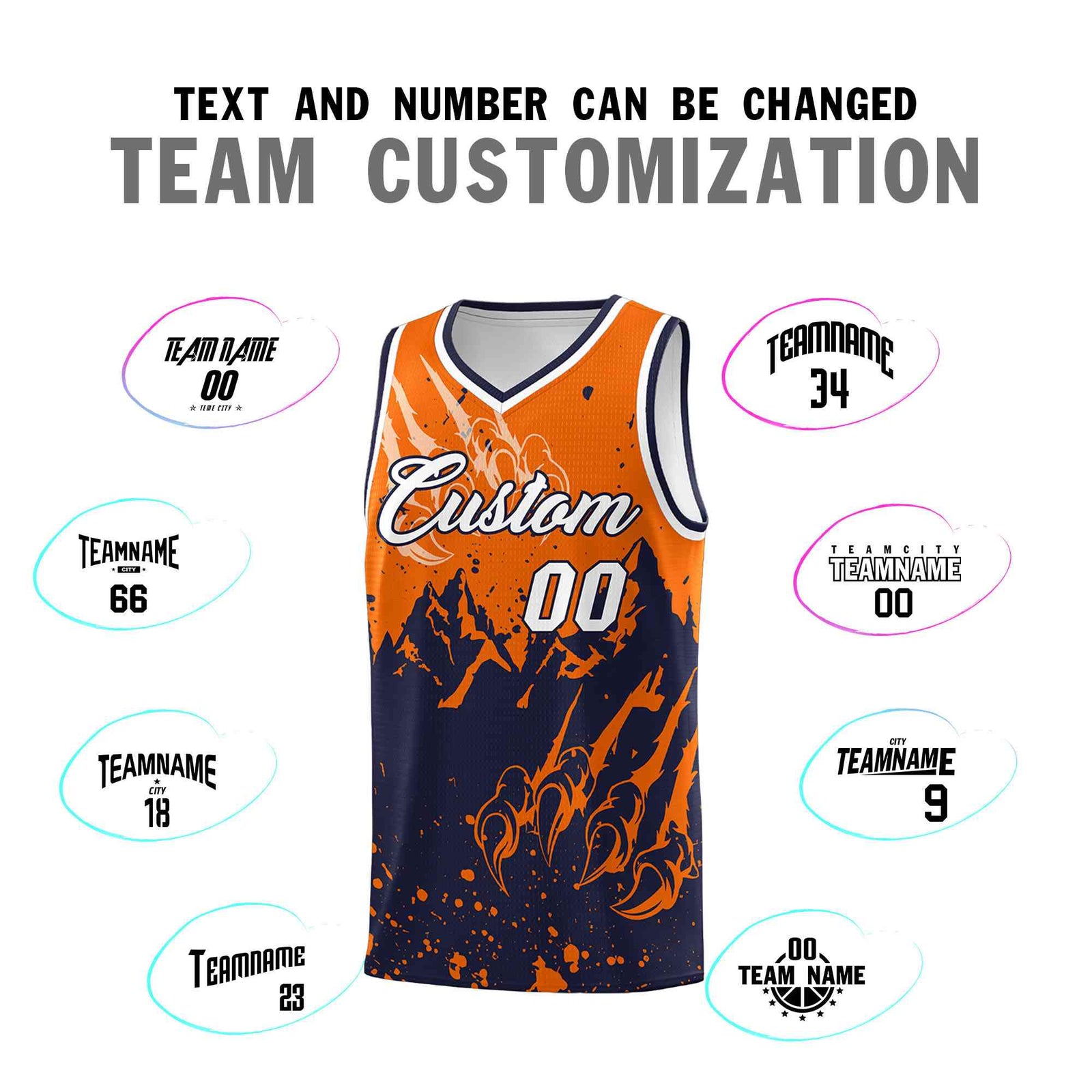 Custom Orange Navy Snow Mountain Beast Pattern Sports Uniform Basketball Jersey