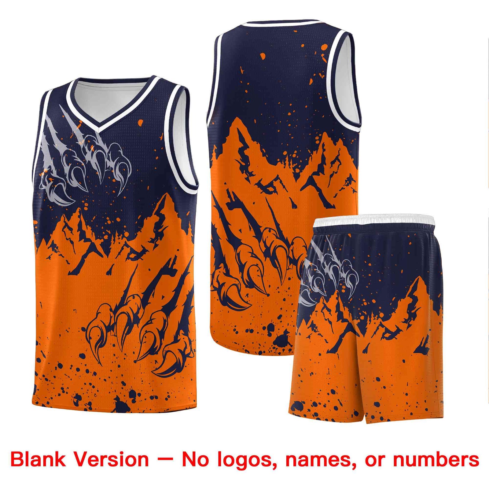 Custom Navy Orange Snow Mountain Beast Pattern Sports Uniform Basketball Jersey