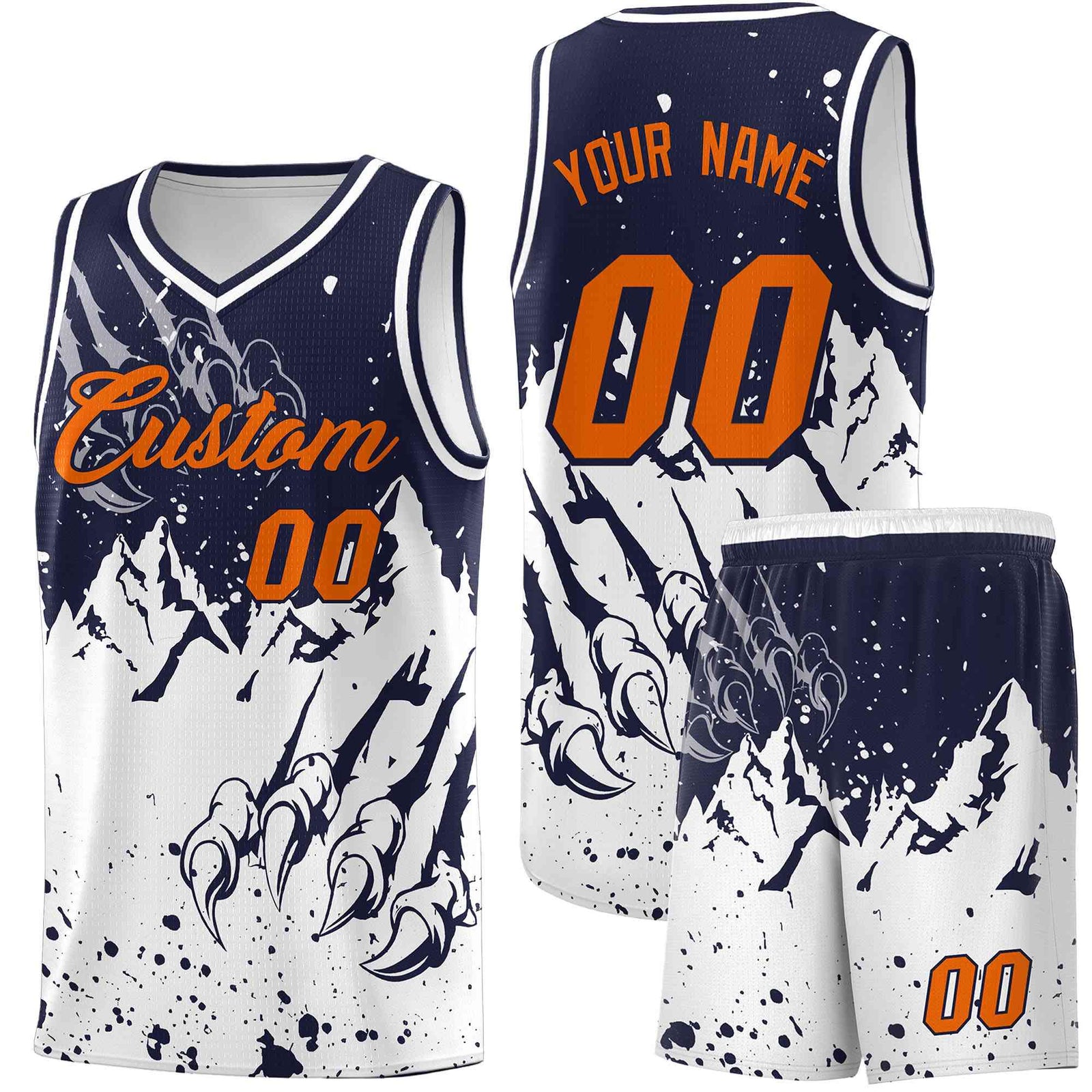 Custom Navy White Snow Mountain Beast Pattern Sports Uniform Basketball Jersey