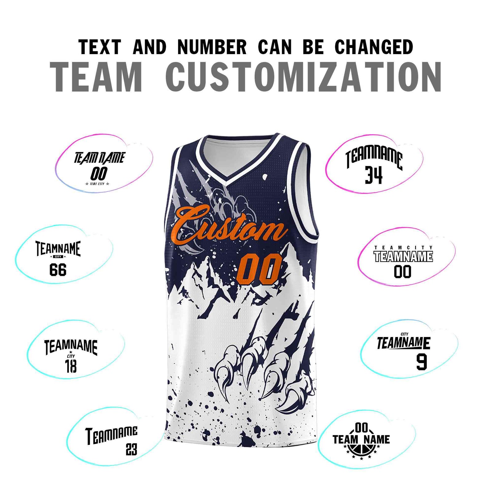 Custom Navy White Snow Mountain Beast Pattern Sports Uniform Basketball Jersey