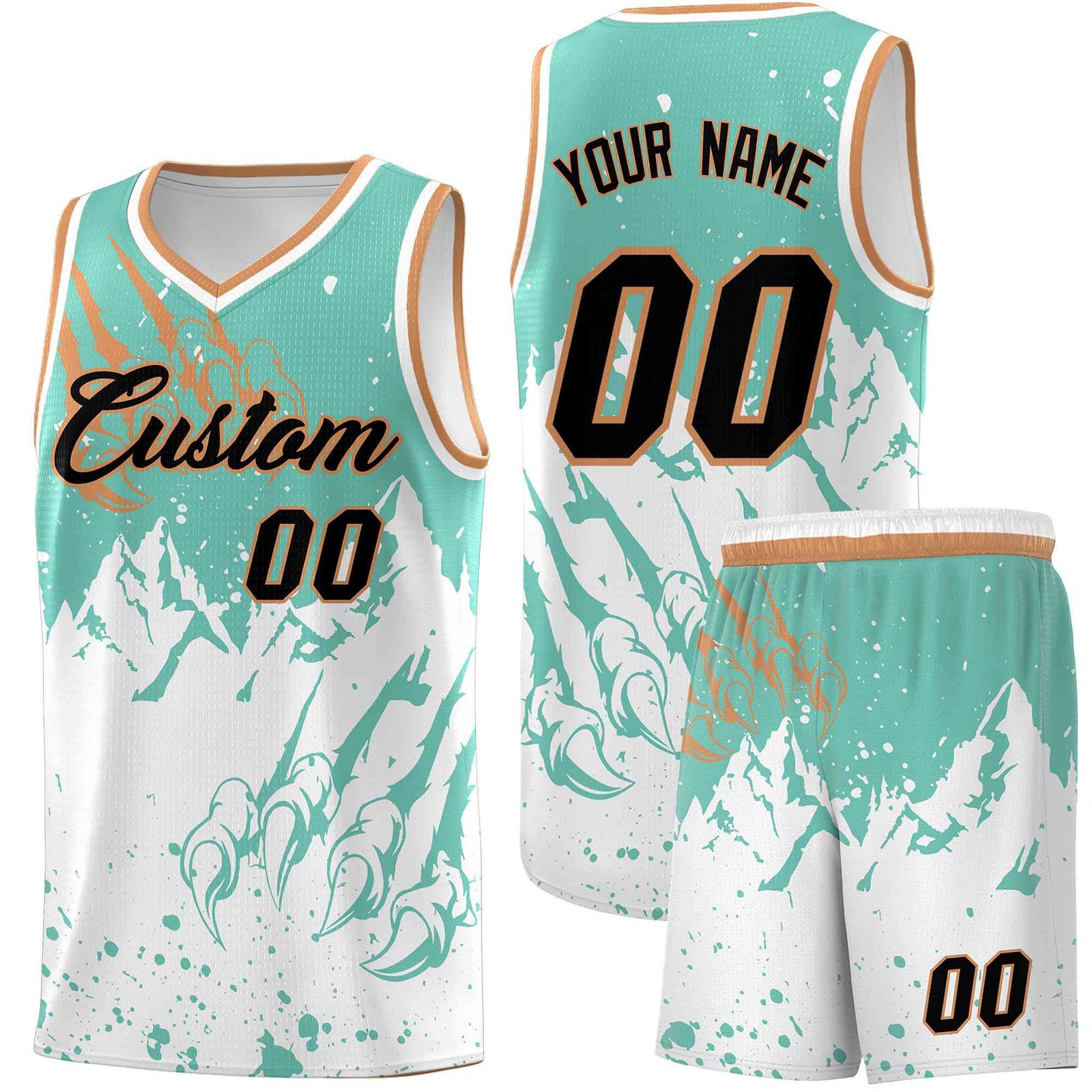 Custom Bright Green White Snow Mountain Beast Pattern Sports Uniform Basketball Jersey